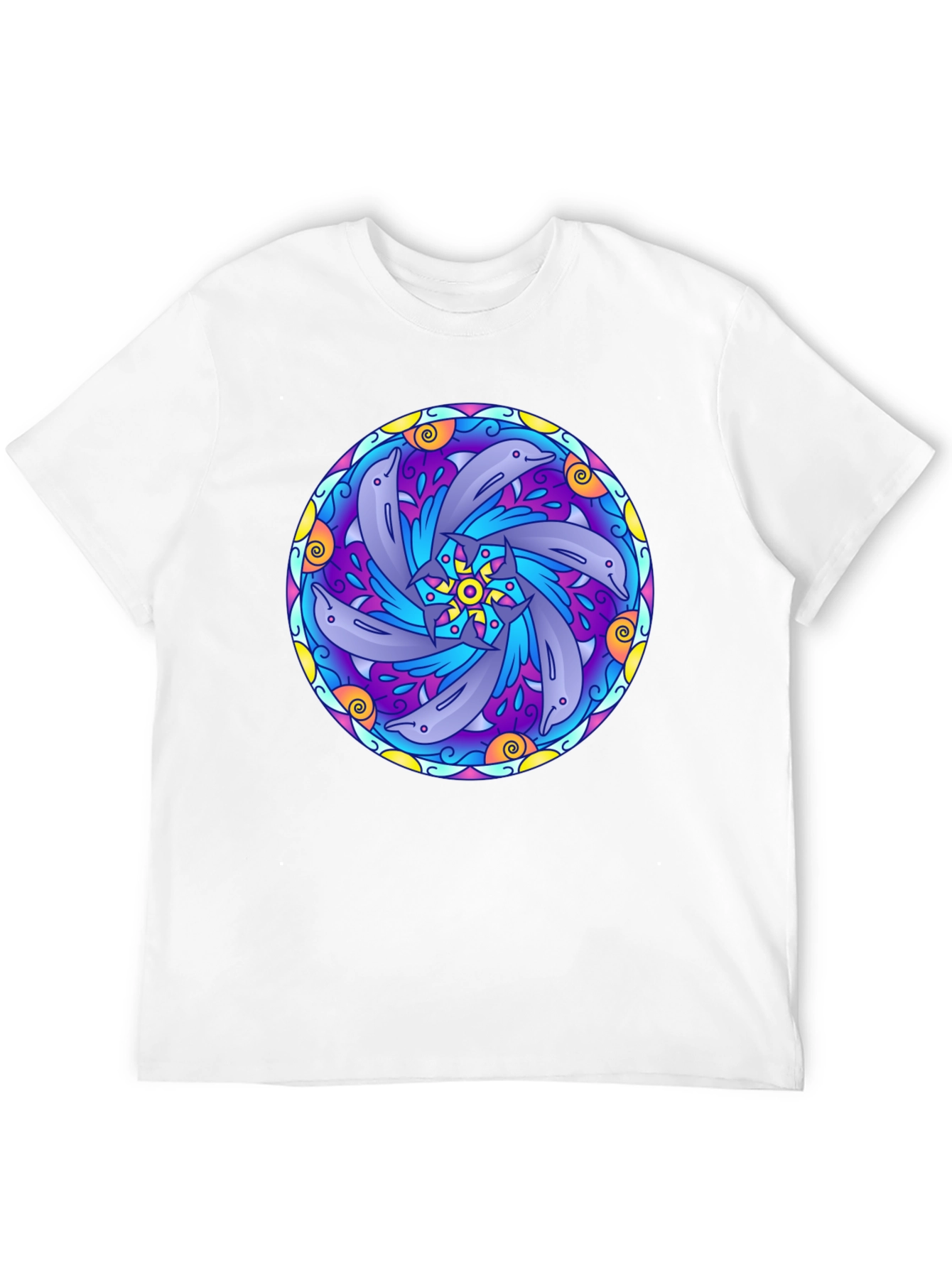 Black Dolphin Mandala Graphic Tee - Black Cotton T-Shirt view 12