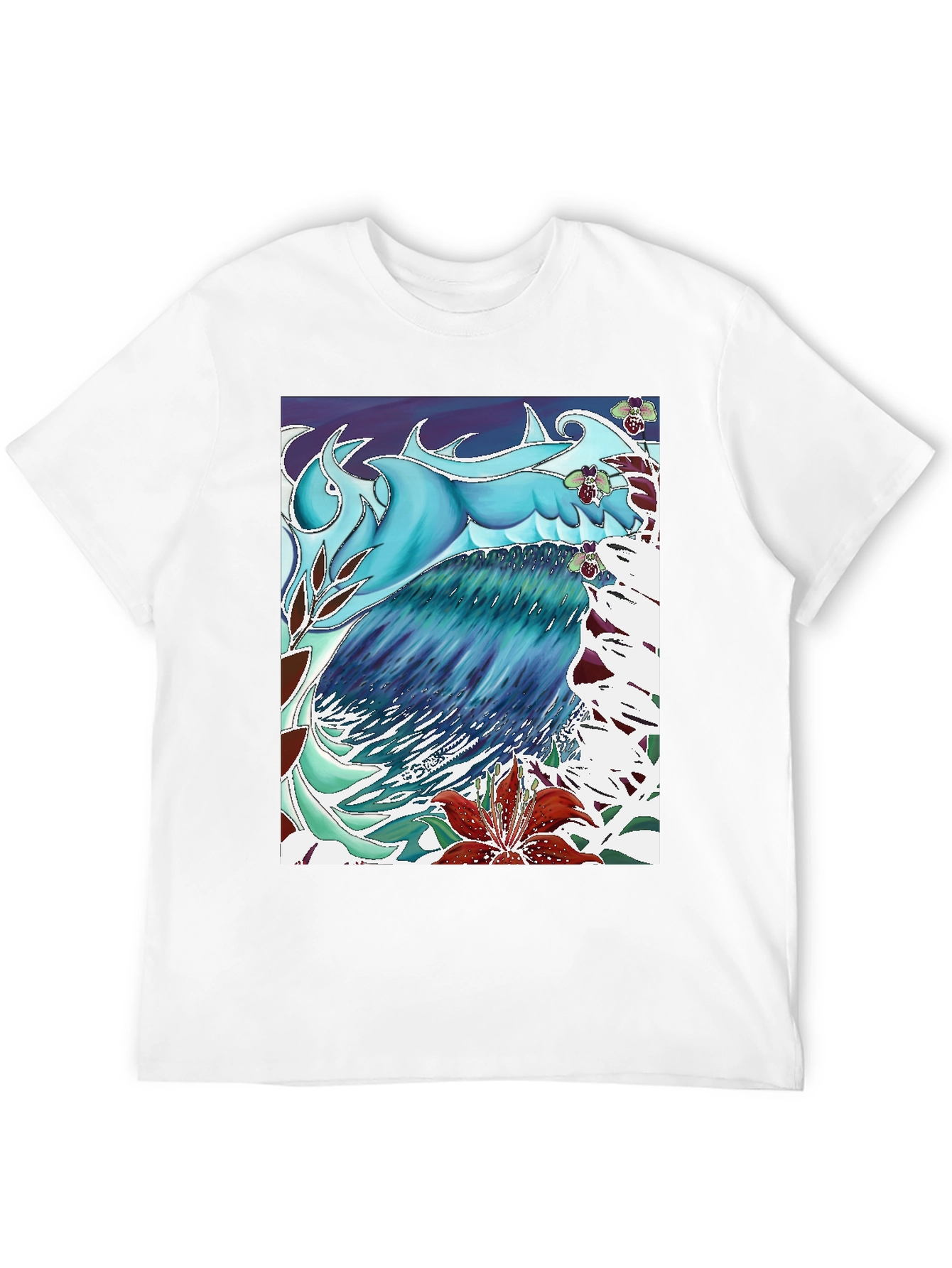 Black Ocean Wave Art T-Shirt - Cool Blue Design view 12