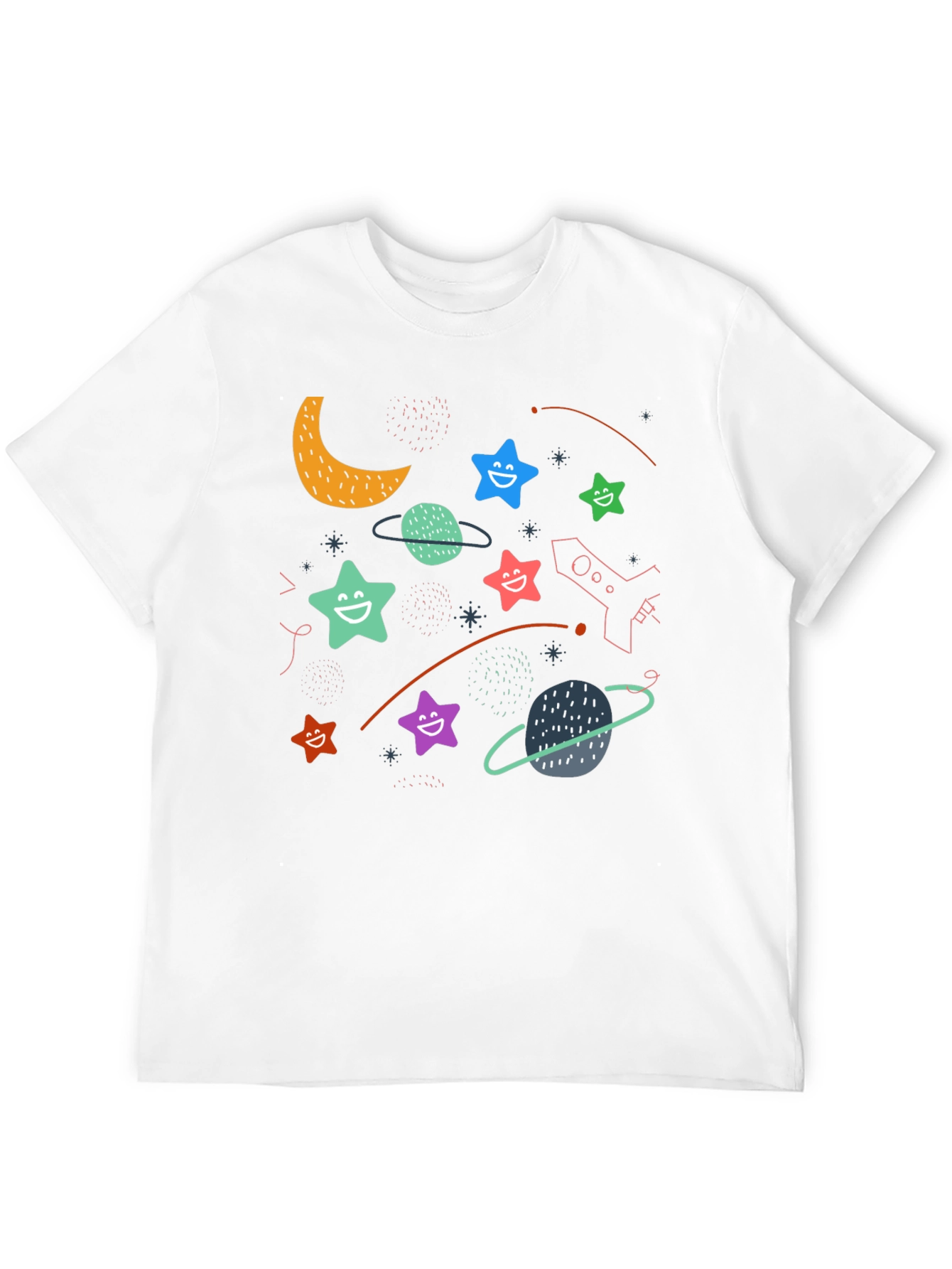 Black Cosmic Smiles Black T-Shirt: Stars, Planets, Rocket Fun! view 12
