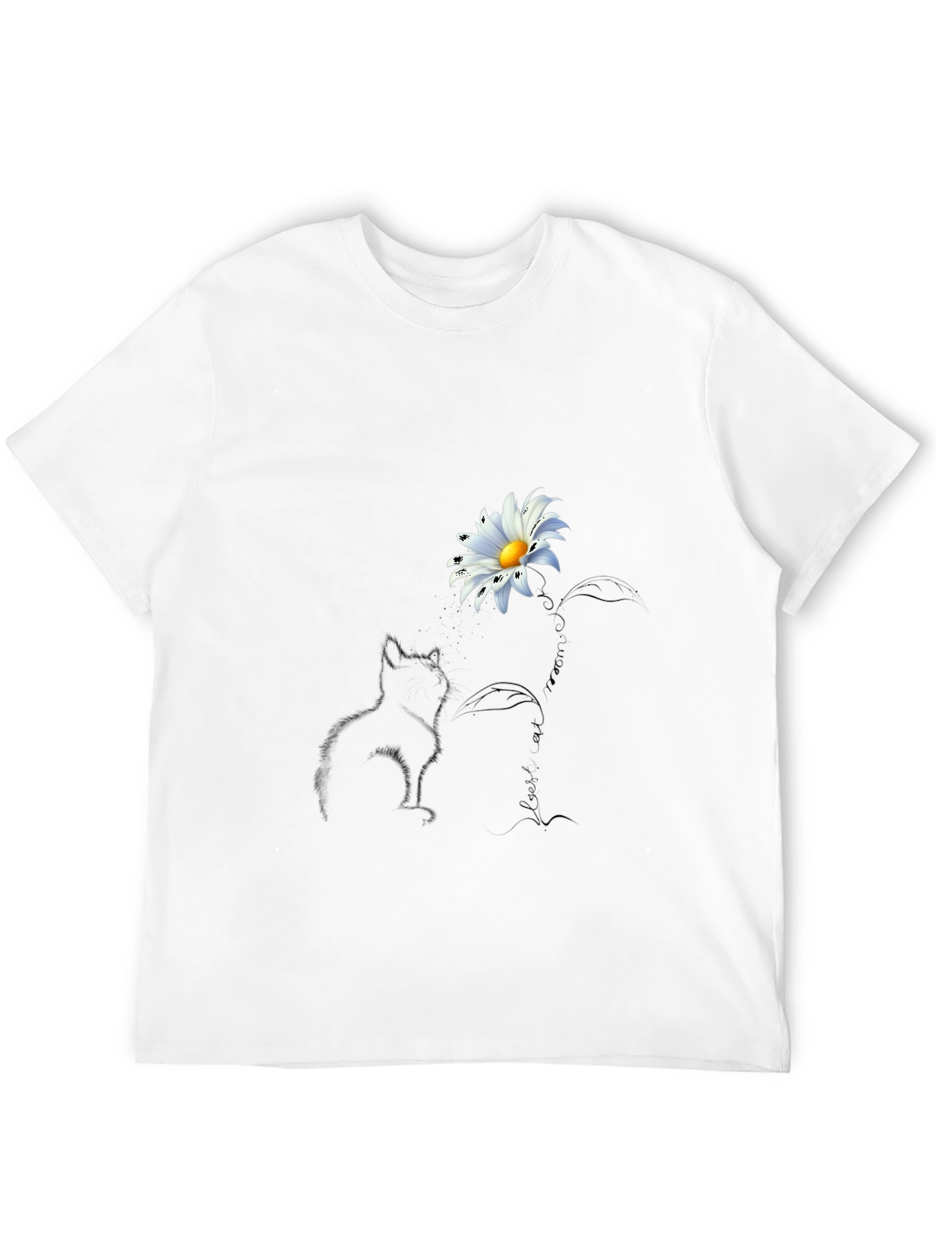 Black Black T-Shirt with Cat and Daisy Design view 12