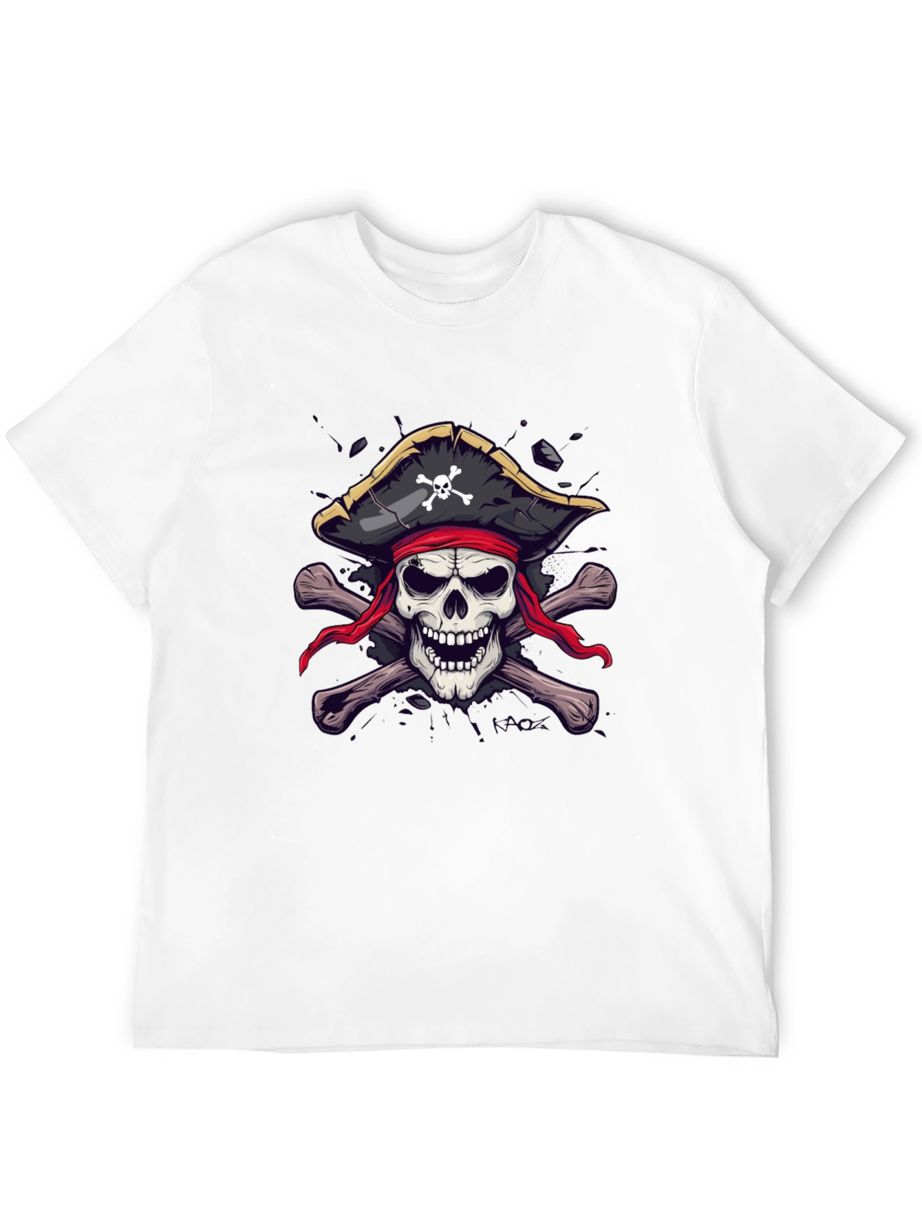 Black Pirate Skull Graphic T-Shirt - Black Crew Neck view 12