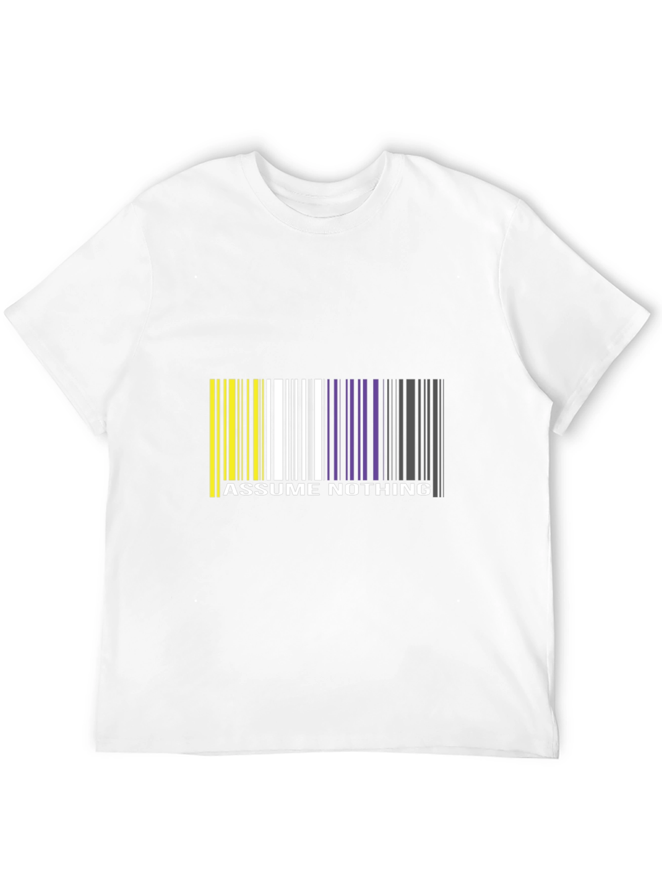 Black Assume Nothing Barcode T-Shirt - Unique Graphic Tee view 12