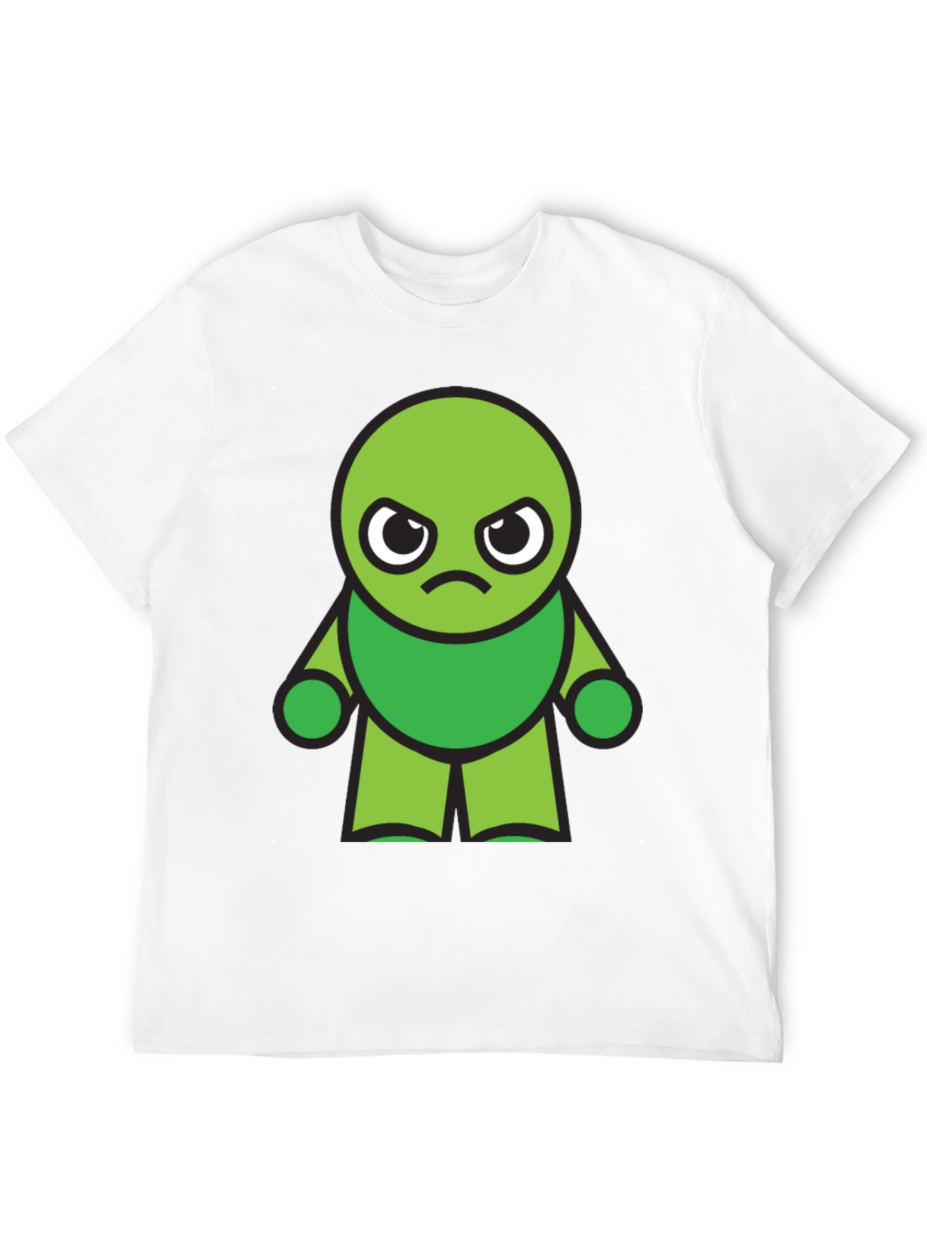 Black Grumpy Green Cartoon Character Black T-Shirt view 12