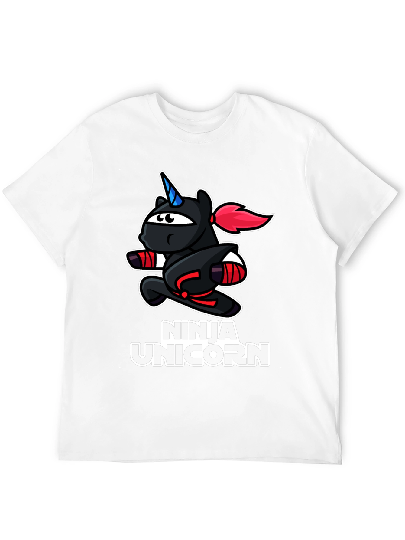 Black Ninja Unicorn Black T-Shirt - Cartoon Graphic Tee view 12