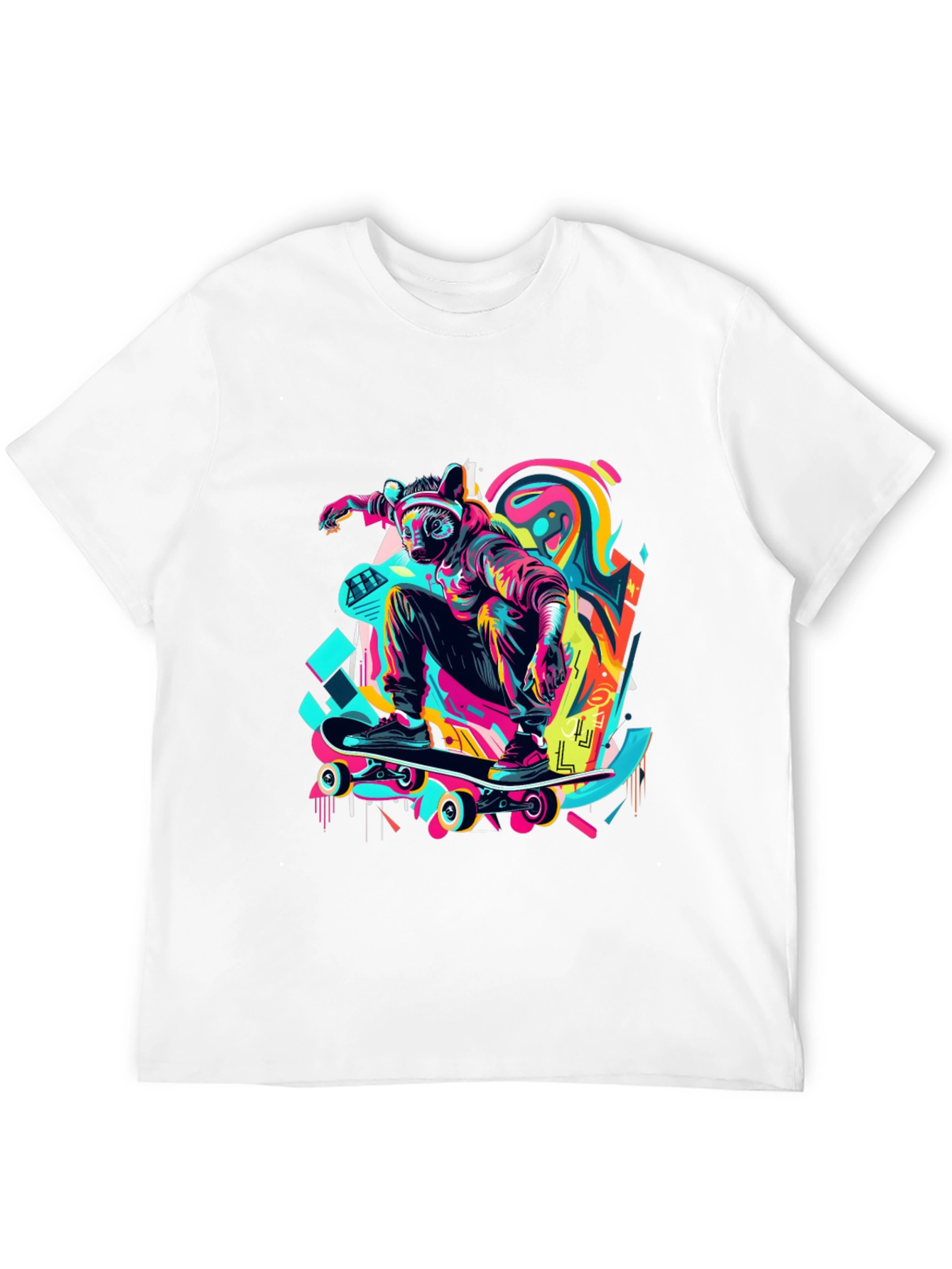 Black Skater Raccoon Graphic T-Shirt view 12