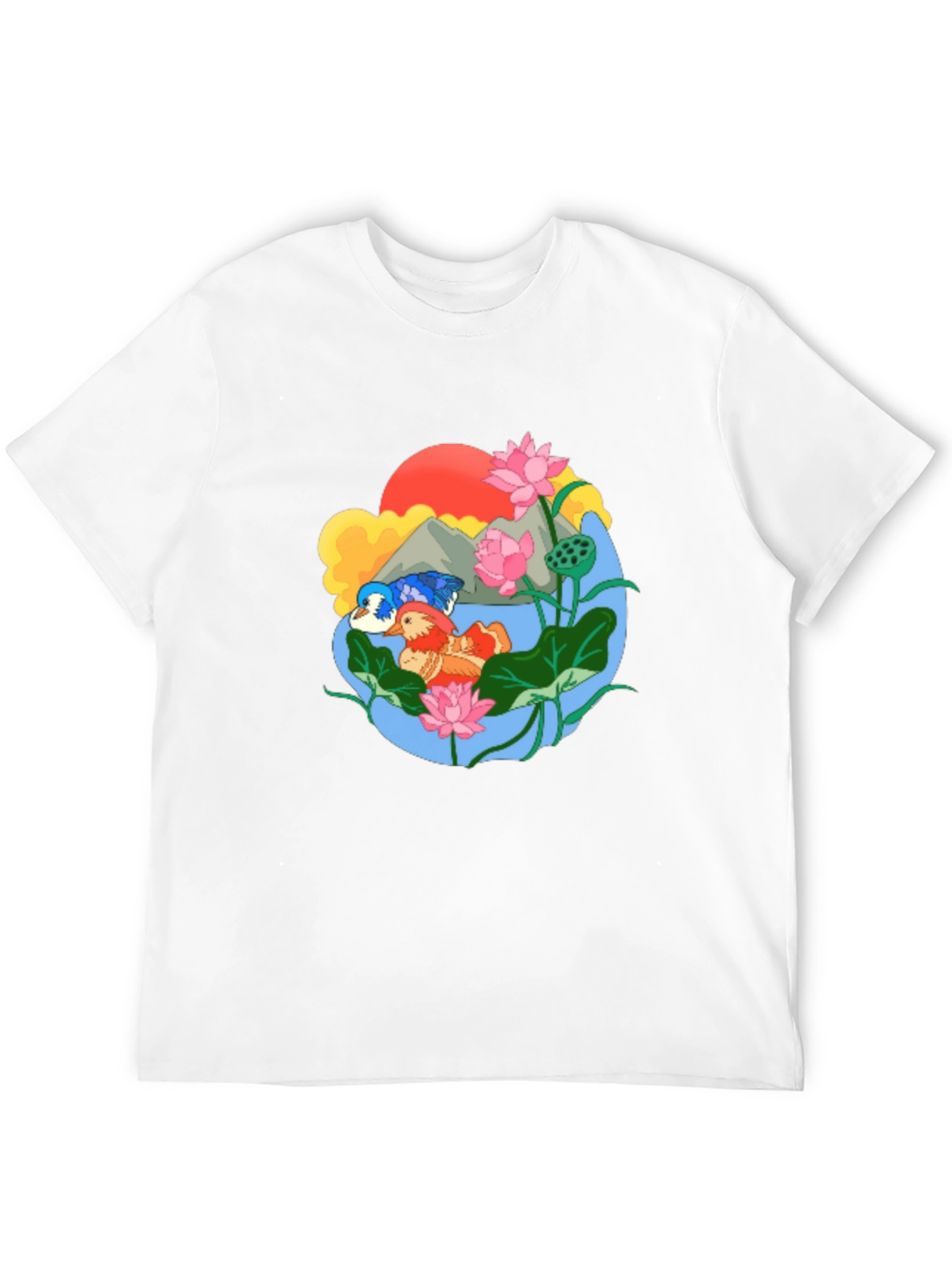 Black Mandarin Duck Lotus Pond Graphic Tee view 12