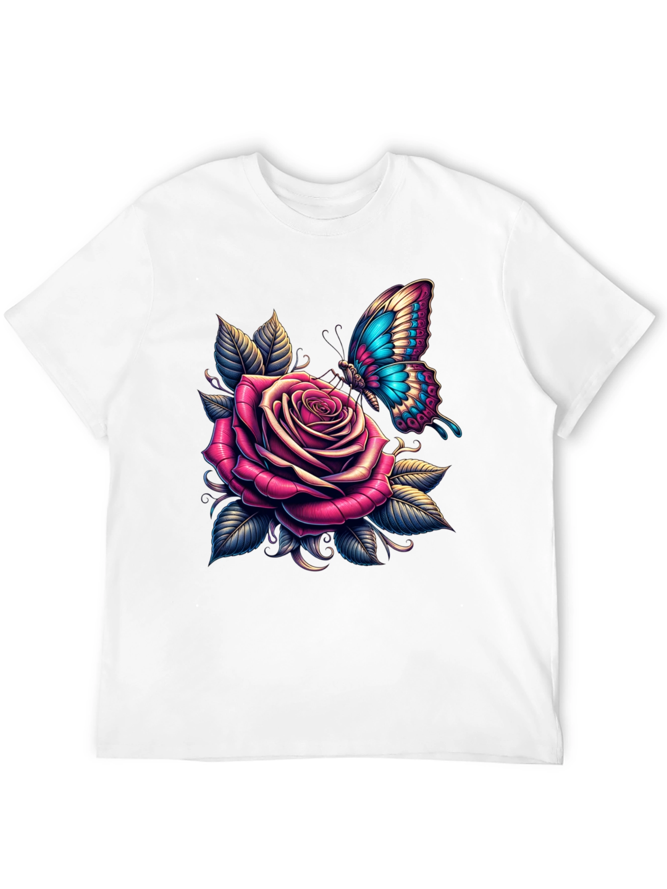 Black Rose & Butterfly Graphic Tee - Stylish Black T-Shirt view 12