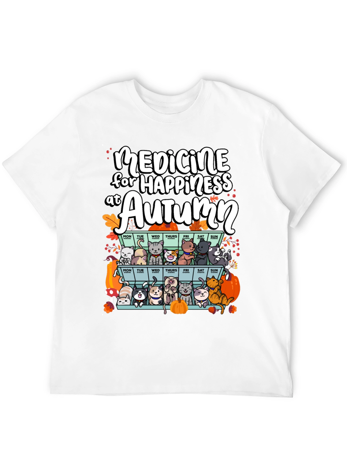 Black Autumn Cats Happiness Medicine T-Shirt view 12