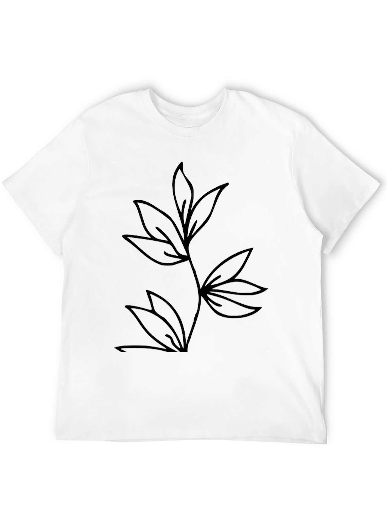 Black Minimalist Leaf Design Black T-Shirt view 12