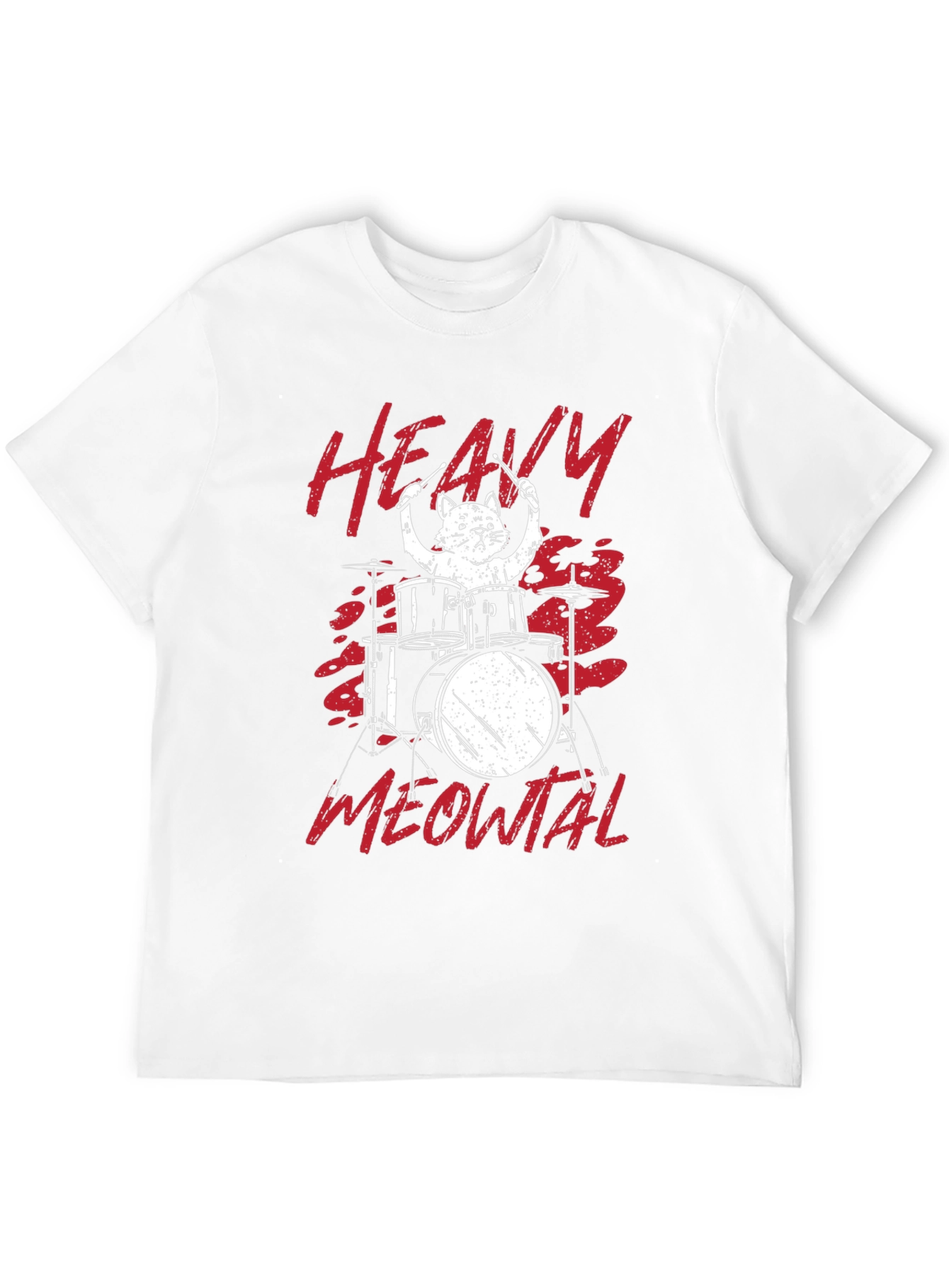 Black Heavy Meowtal Cat Drummer T-Shirt view 12