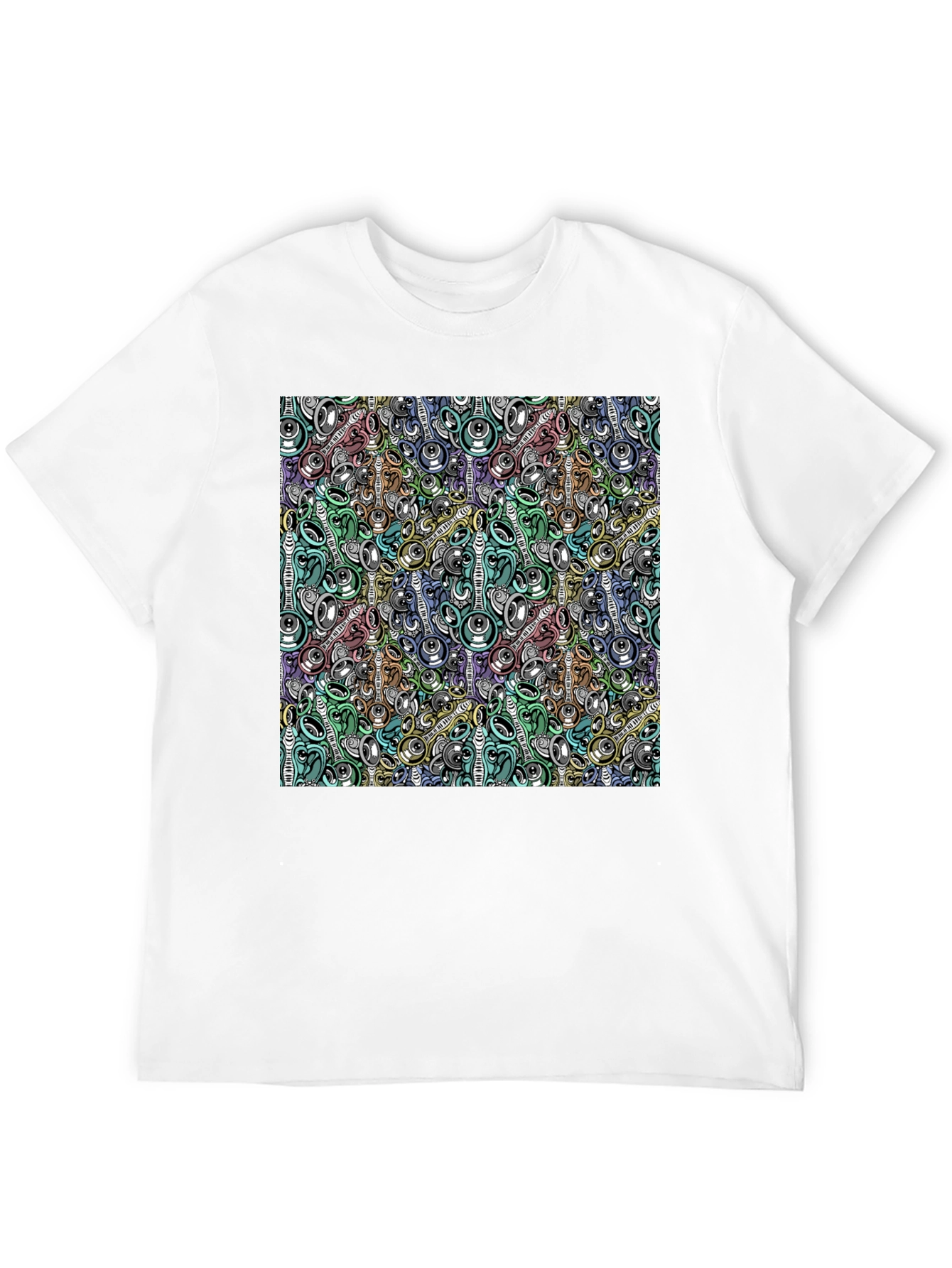 Black Abstract Music Pattern Black T-Shirt view 12