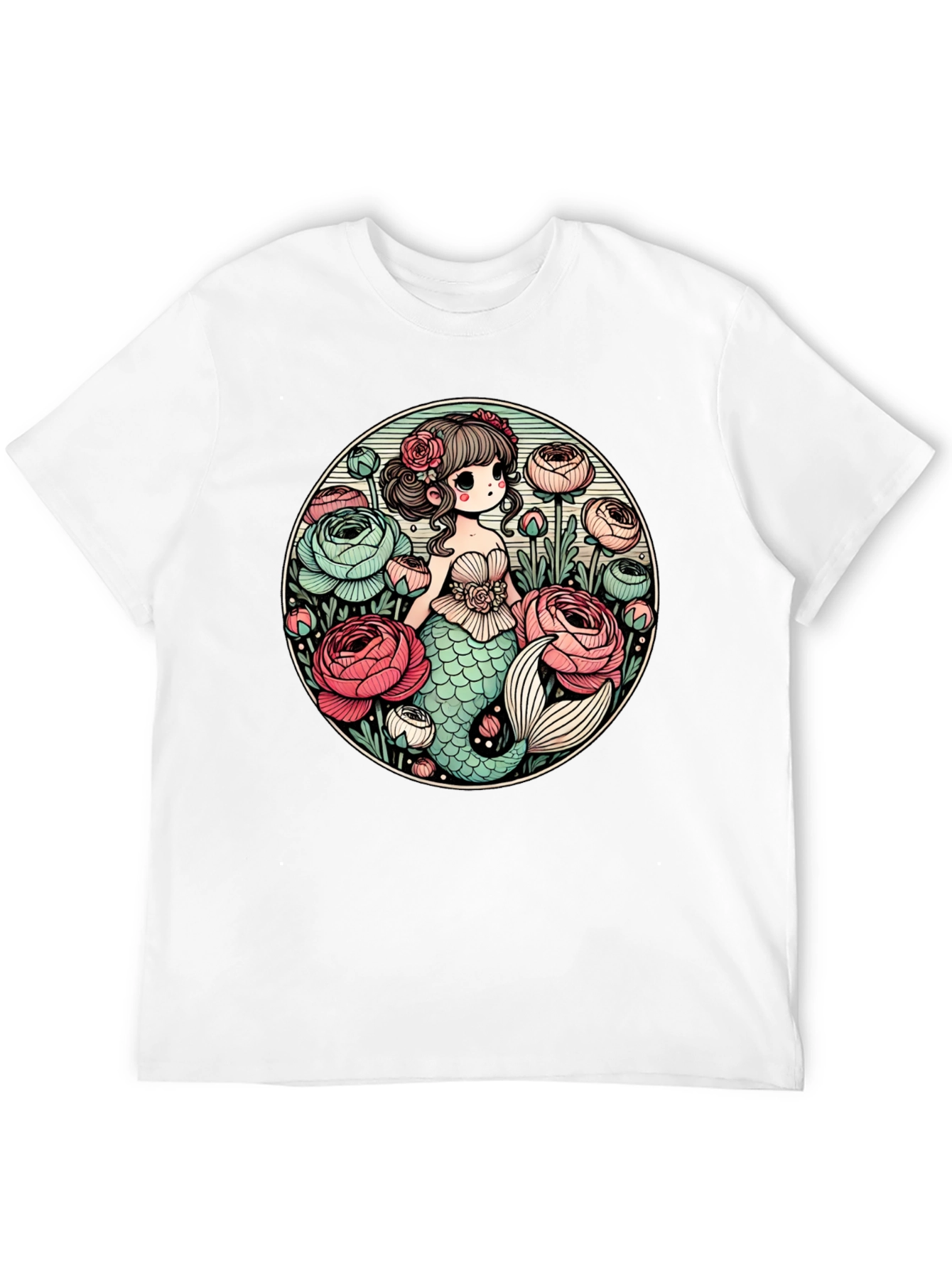 Black Mermaid & Flowers Graphic Tee - Black view 12