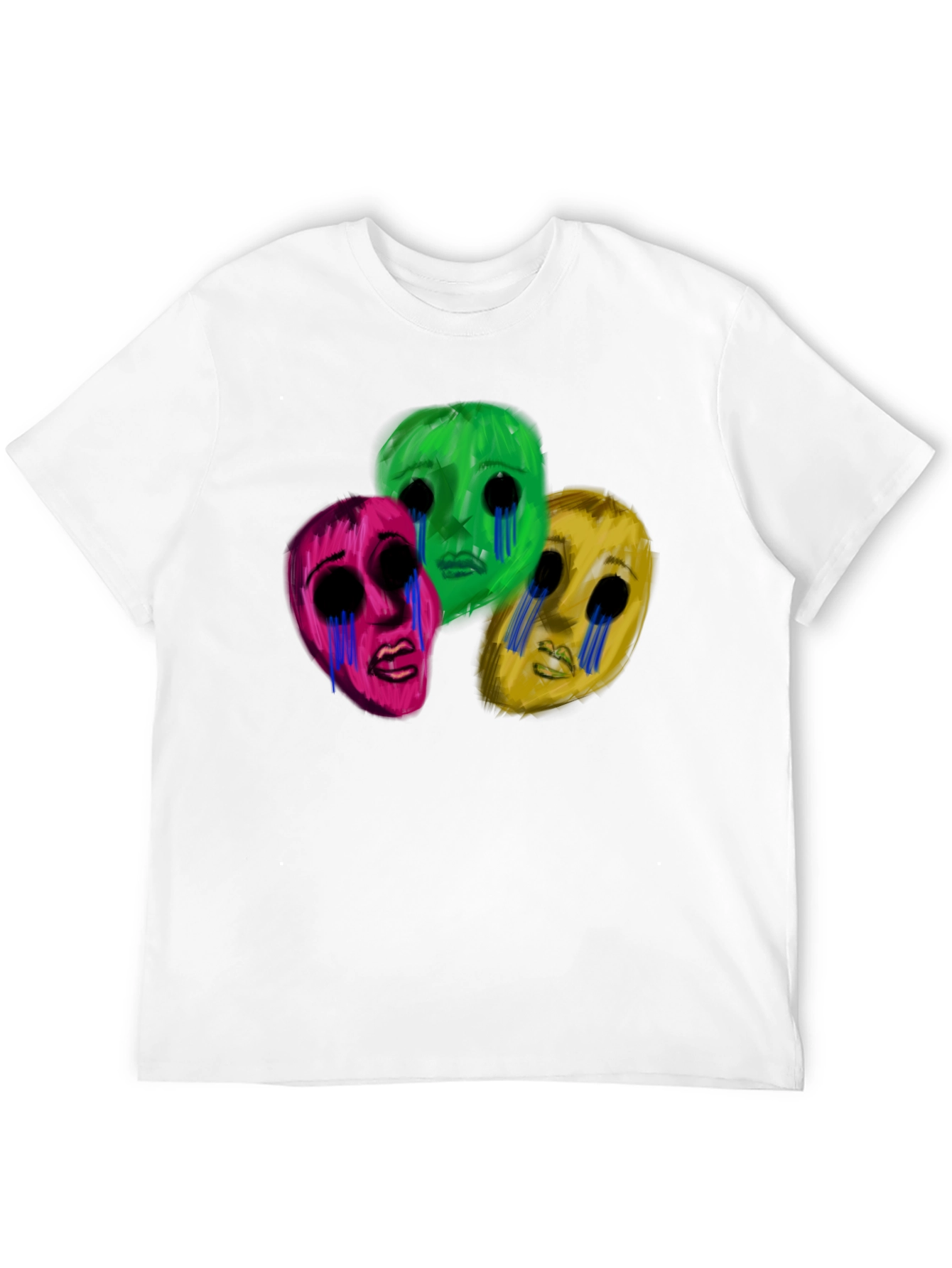 Black Men's Black T-Shirt with Three Crying Faces view 12