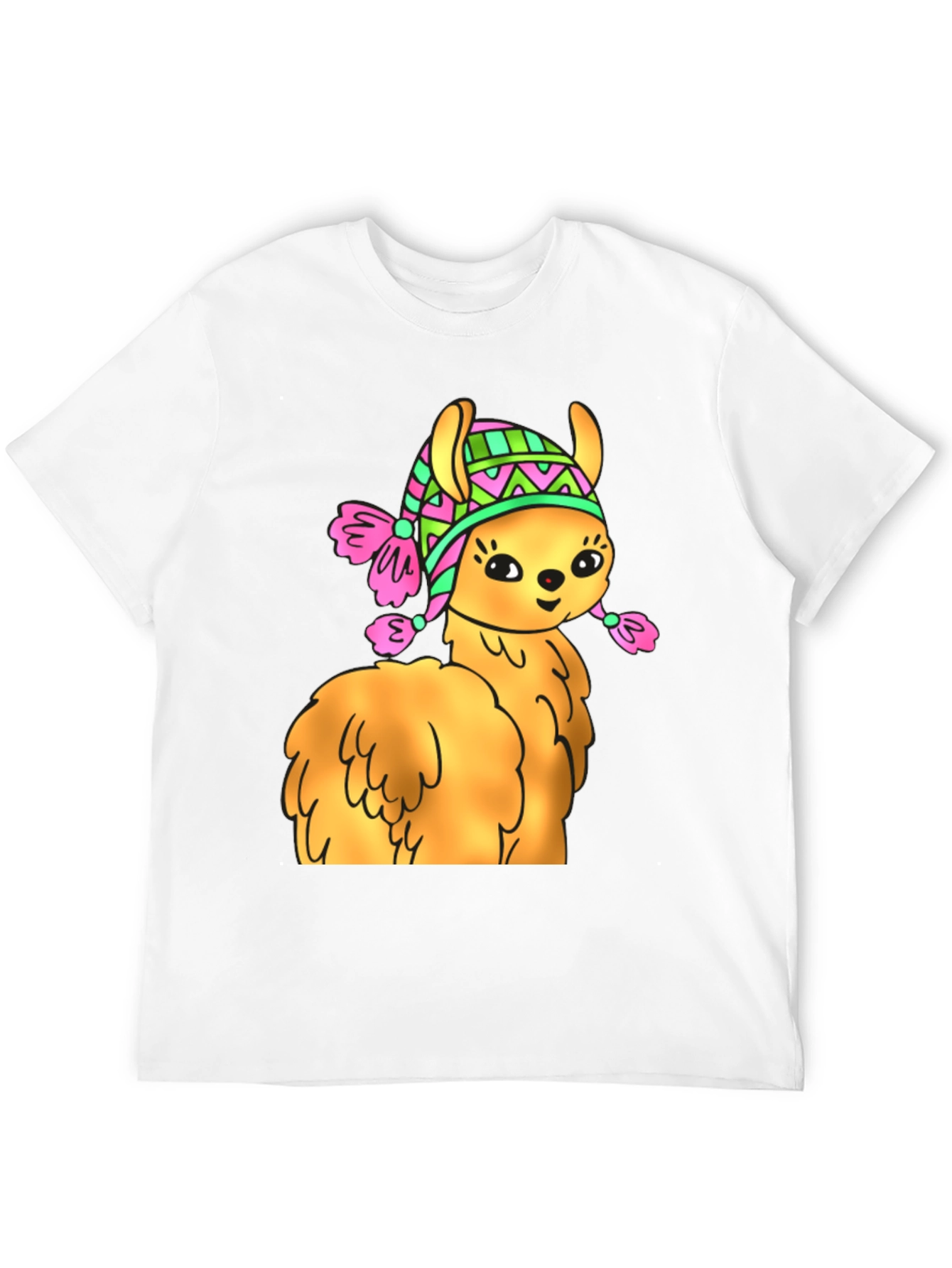 Black Cute Llama Wearing Hat T-Shirt view 12