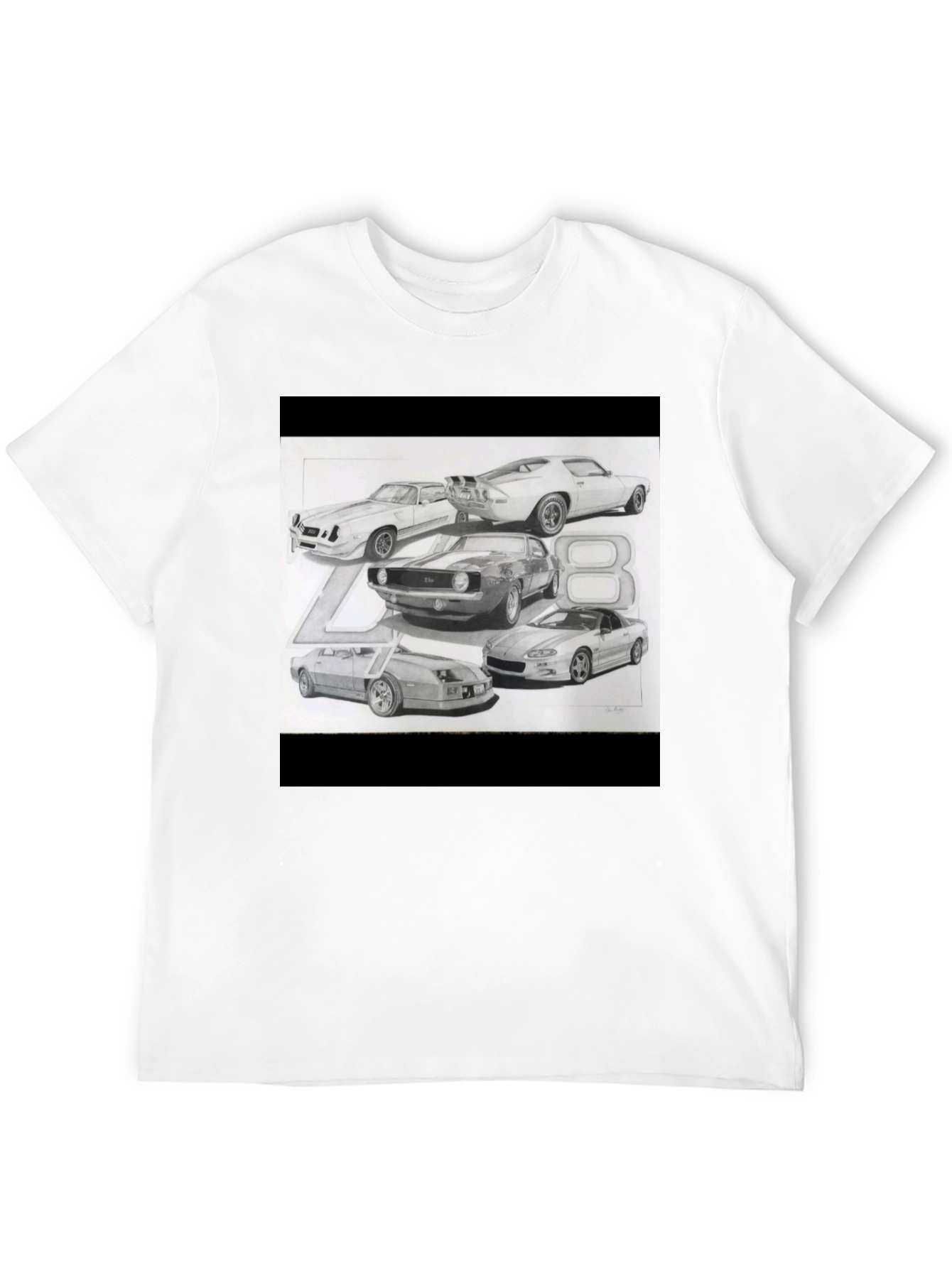 Black Classic Car Sketch Black Tee view 12