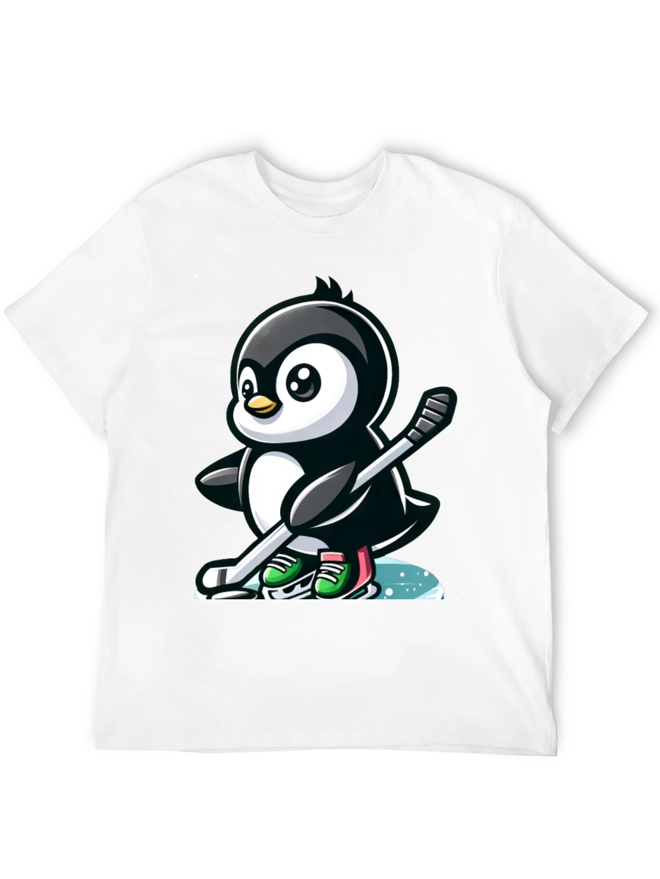 Black Hockey Penguin T-Shirt - Cool Cartoon Tee view 12