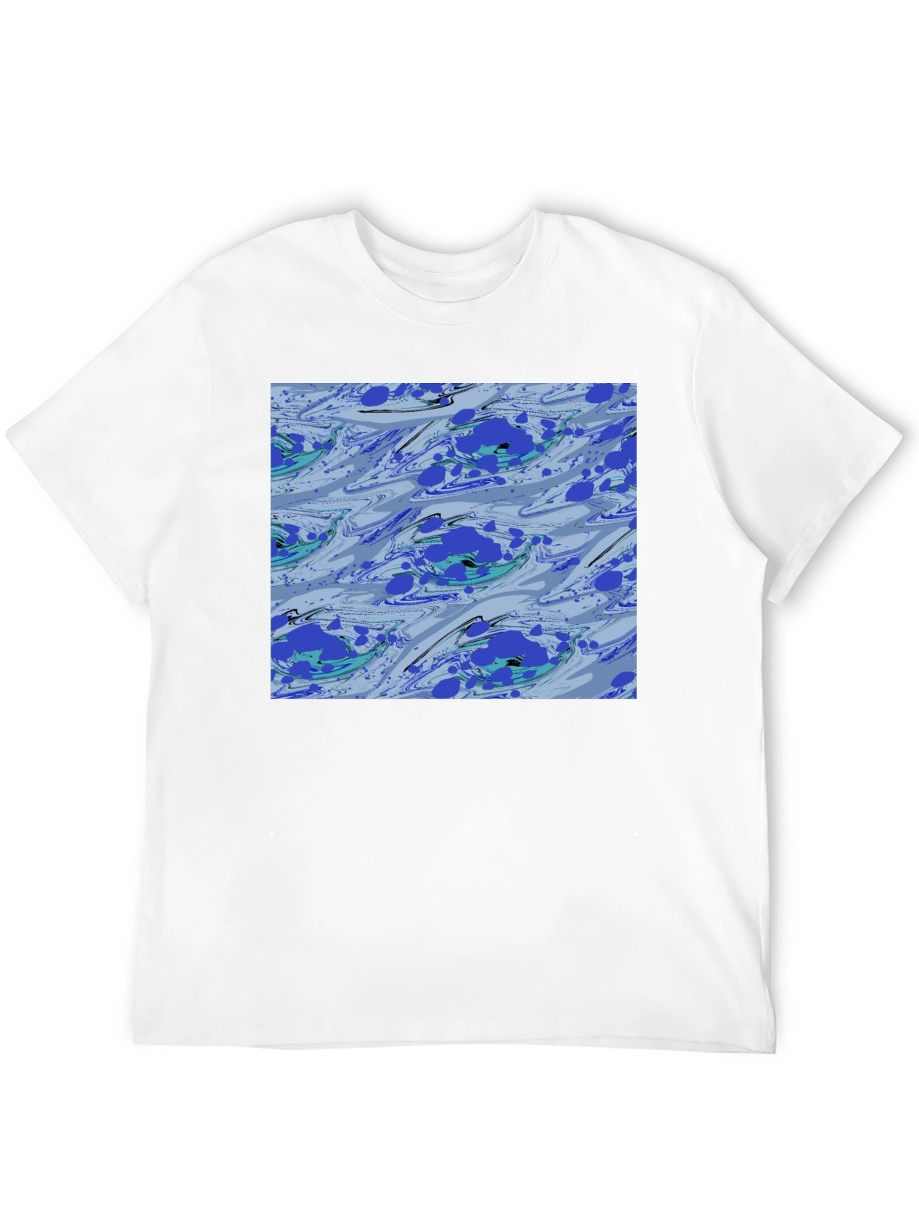 Black Abstract Blue Pattern Black T-Shirt view 12