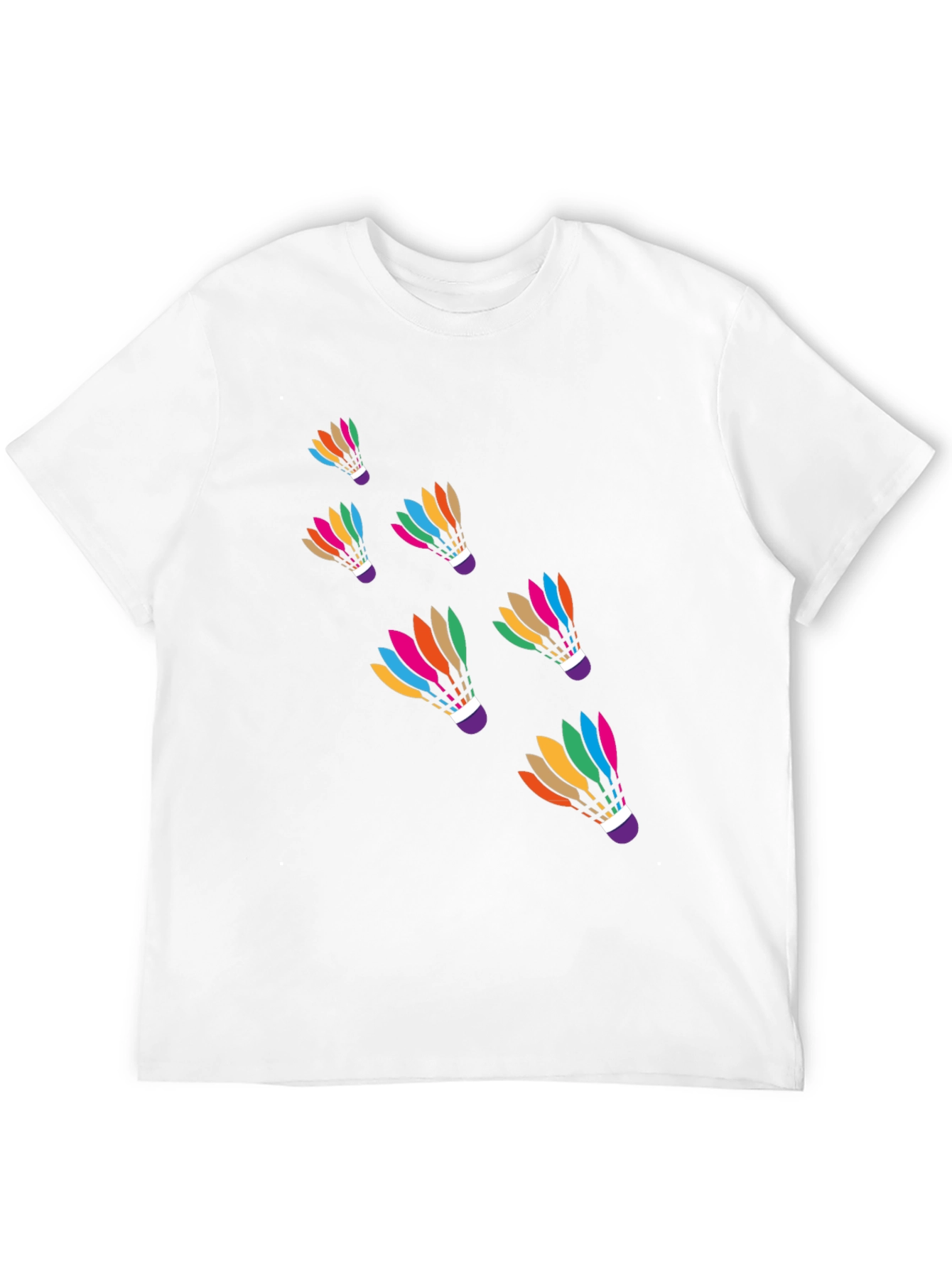Black Colorful Badminton Shuttlecock Graphic Tee - Black Cotton T-Shirt view 12