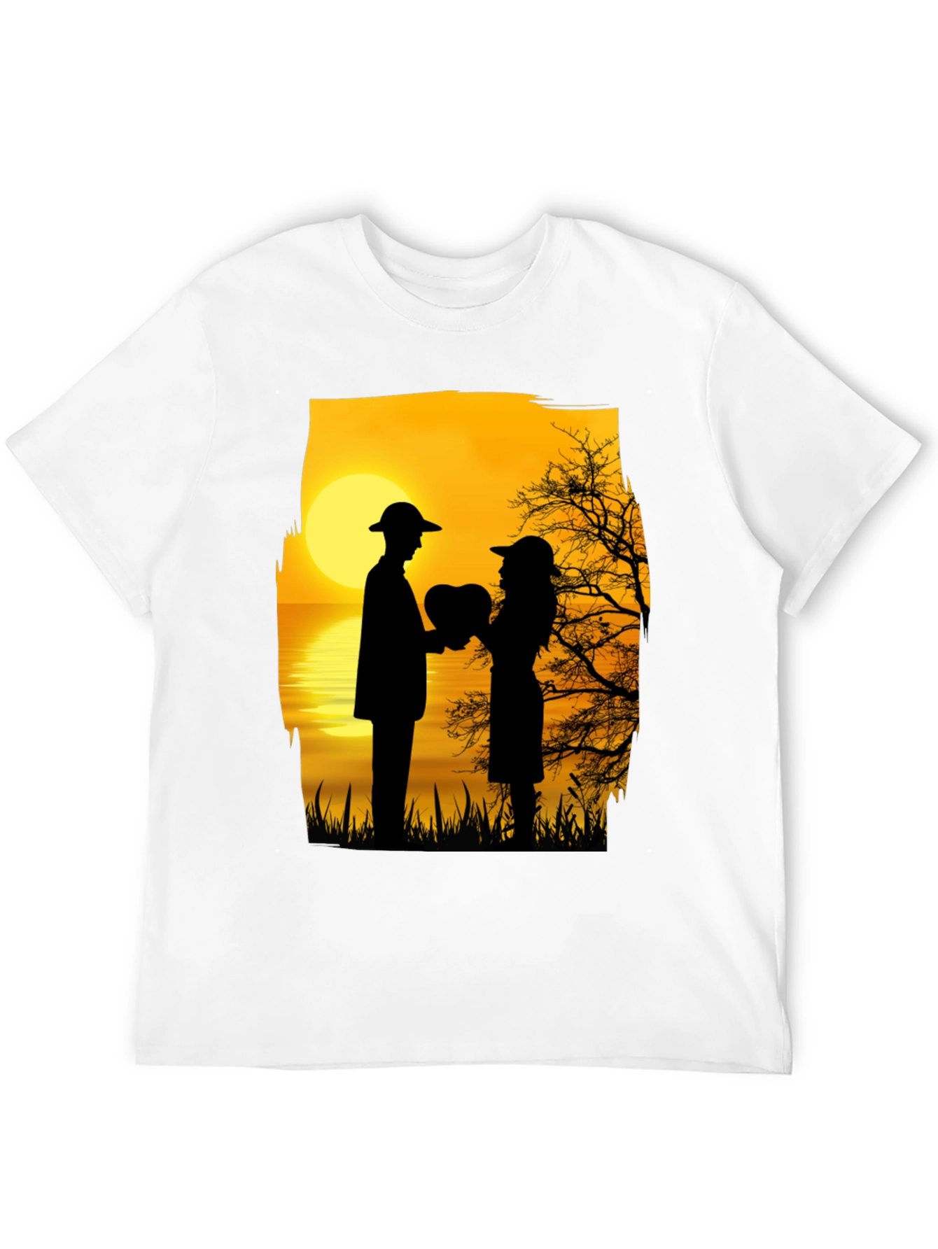 Black Romantic Sunset Silhouette T-Shirt view 12