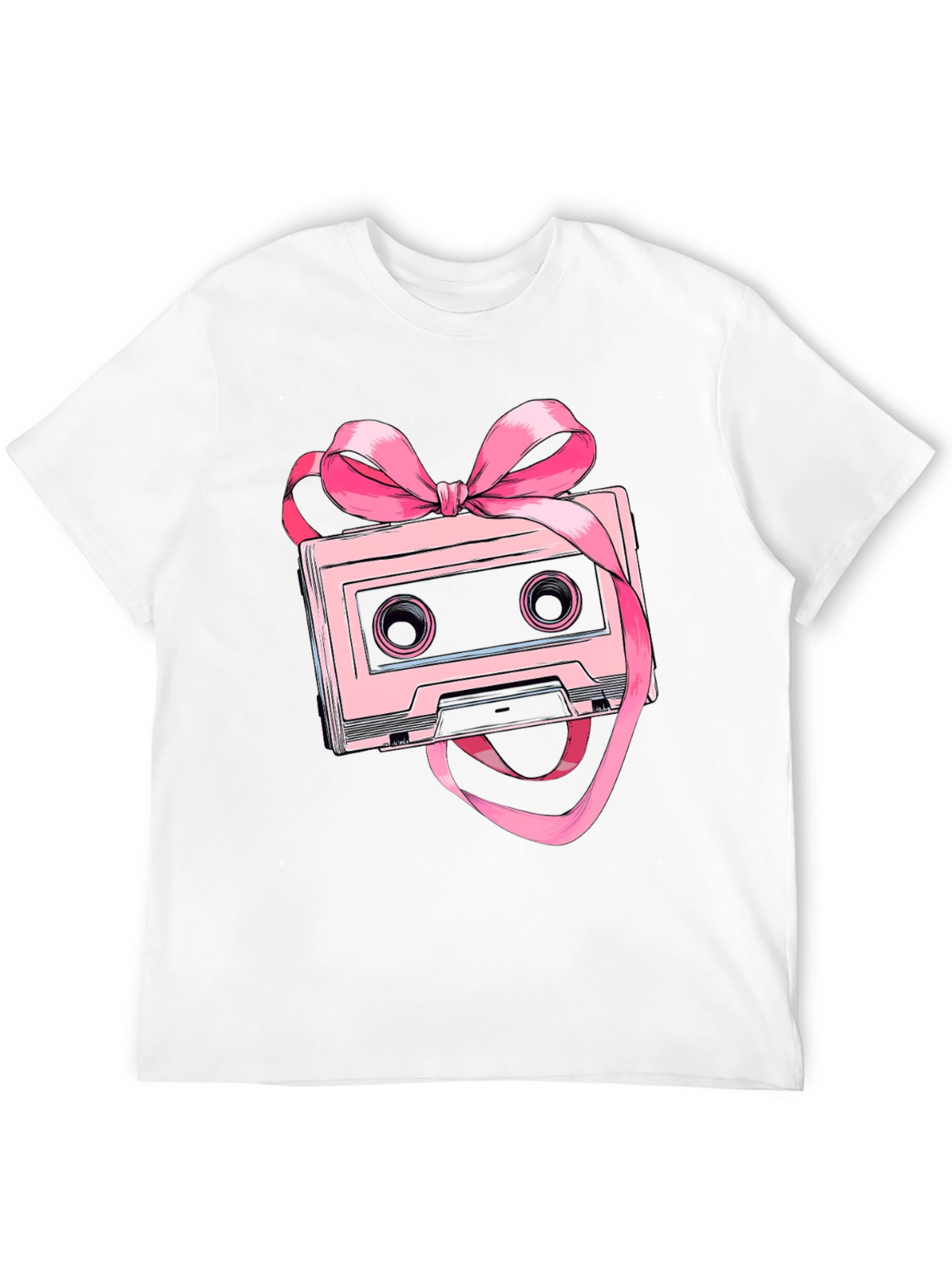 Black Retro Cassette Tape Pink Bow T-Shirt view 12