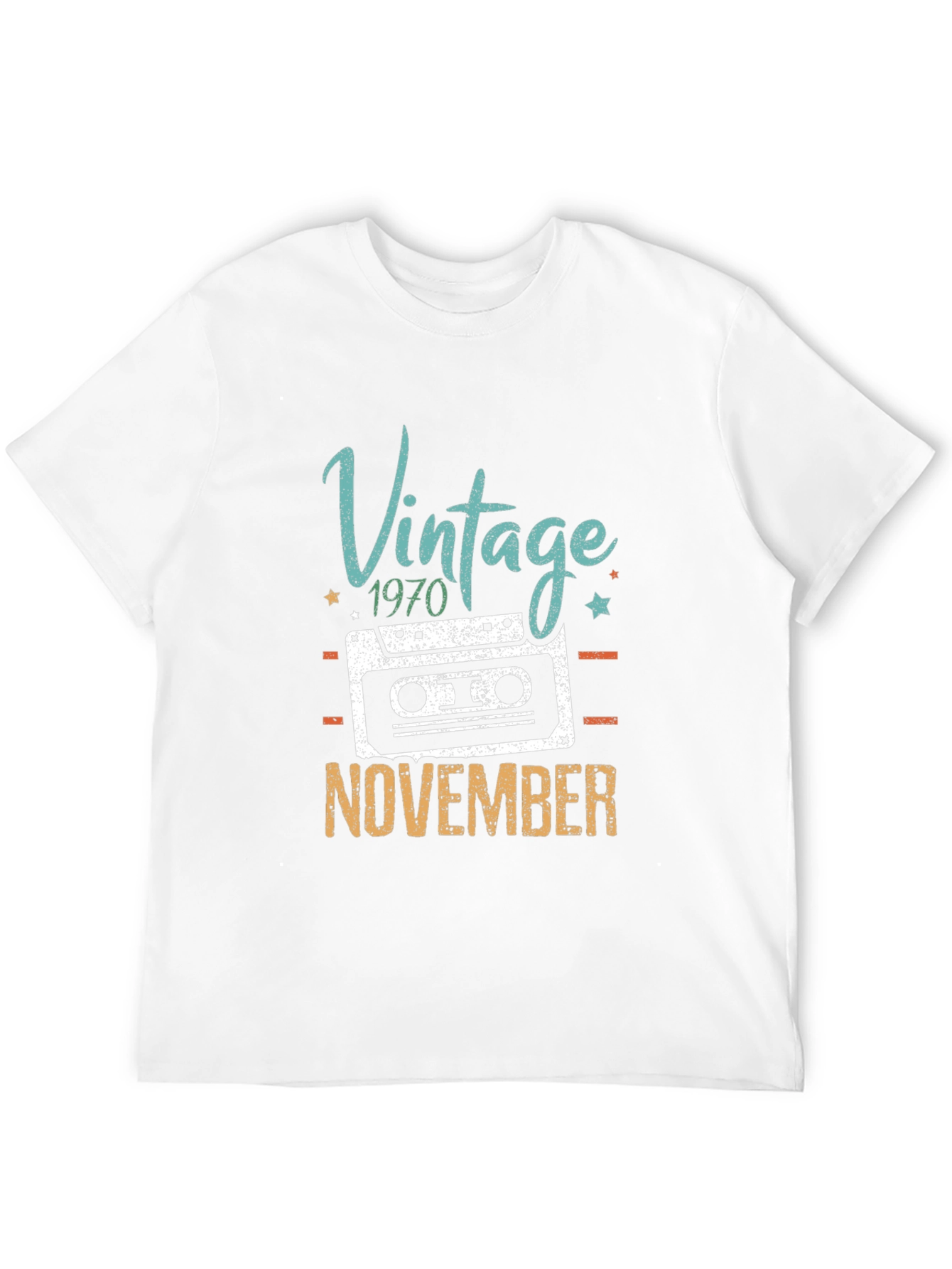 Black Vintage 1970 November Cassette Tape Birthday T-Shirt view 12