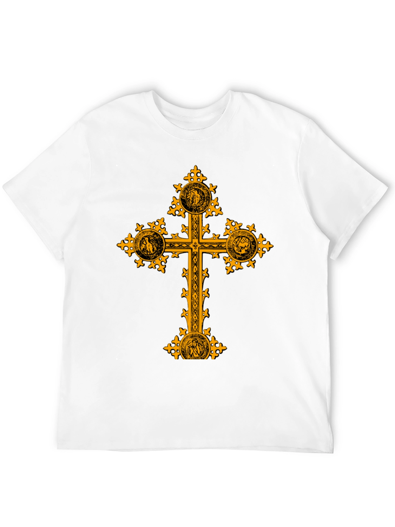 Black Ornate Gold Cross Graphic Print Black T-Shirt view 12