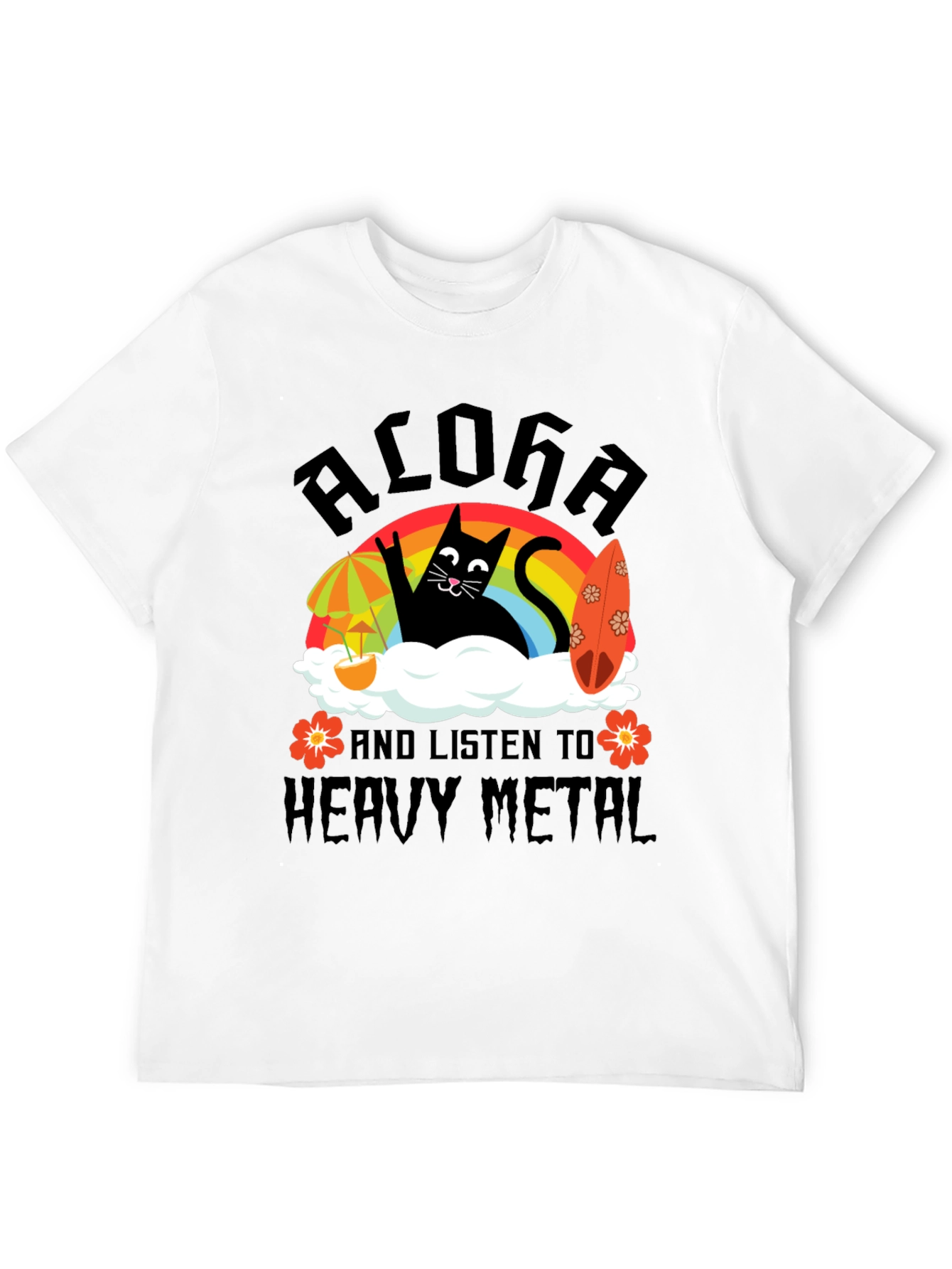 Black Aloha Heavy Metal Black Cat Graphic Tee view 12