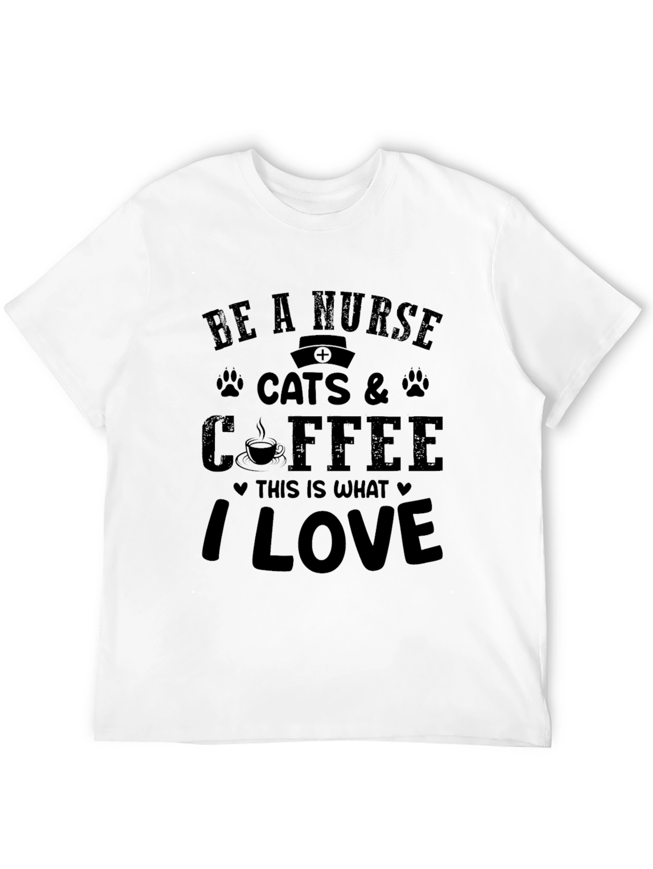 Black Nurse Cats & Coffee T-Shirt - I Love view 12