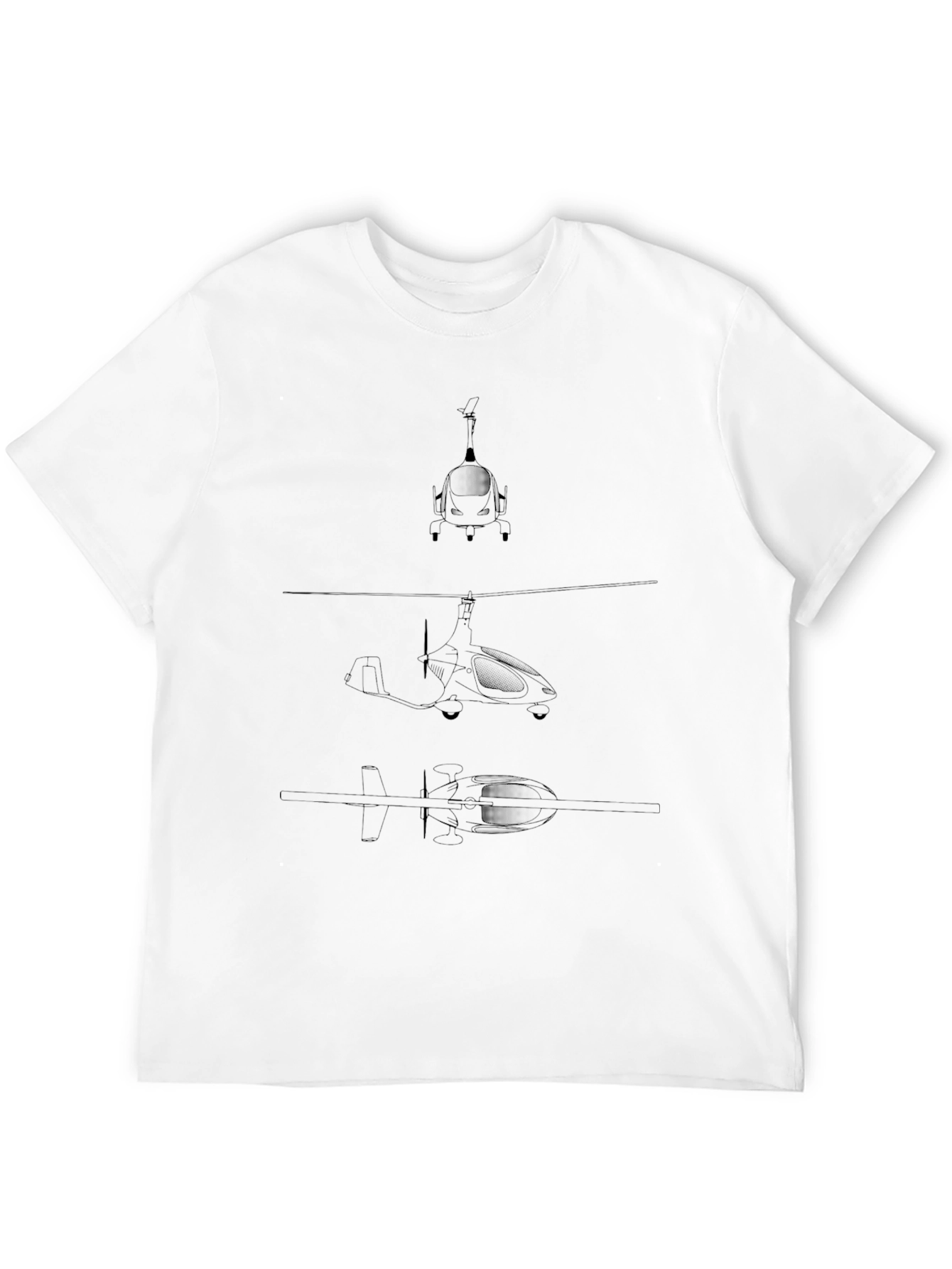 Black Black T-Shirt with Gyrocopter Blueprint Design view 12