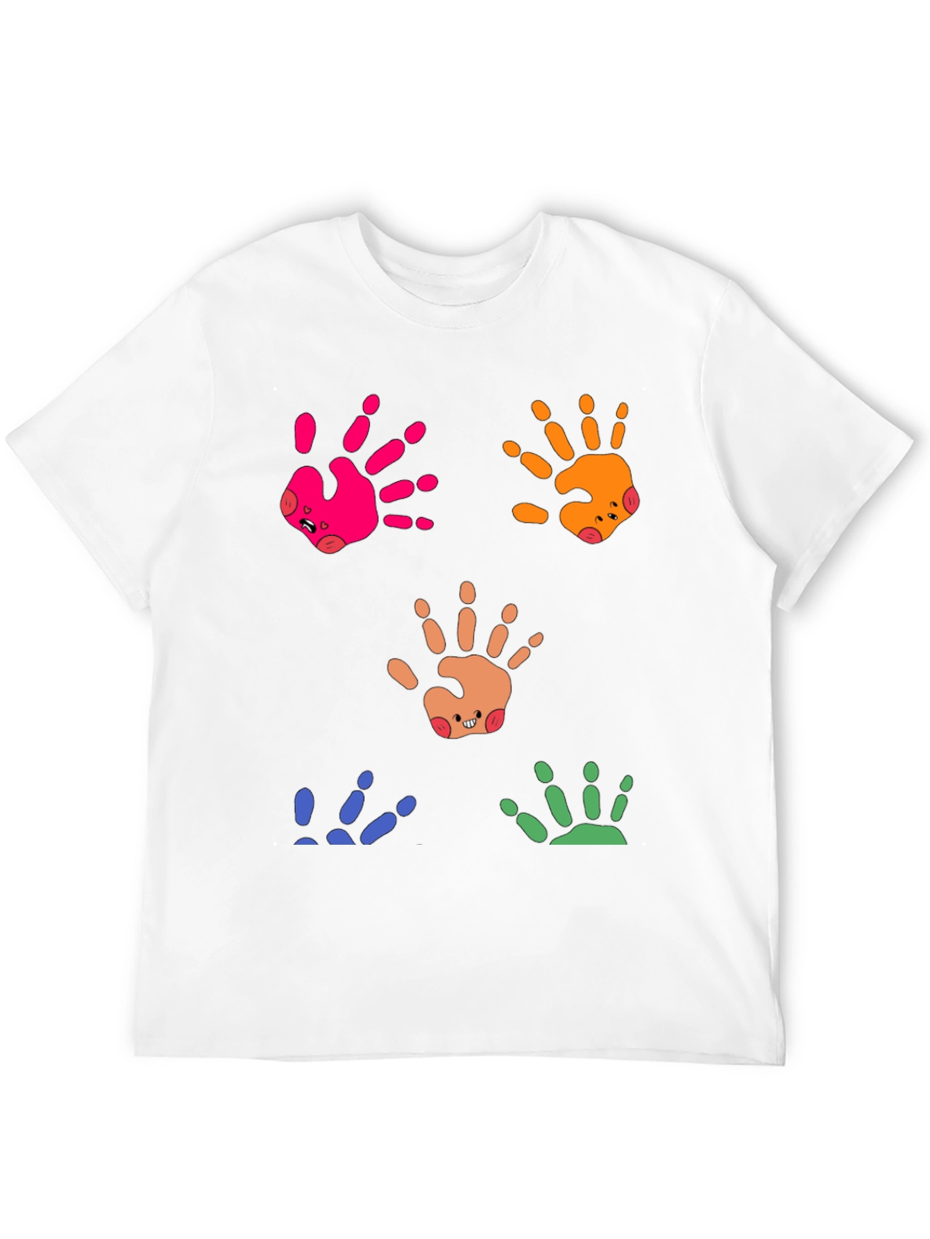 Black Colorful Handprint Graphic Tee - Whimsical Casual Wear view 12