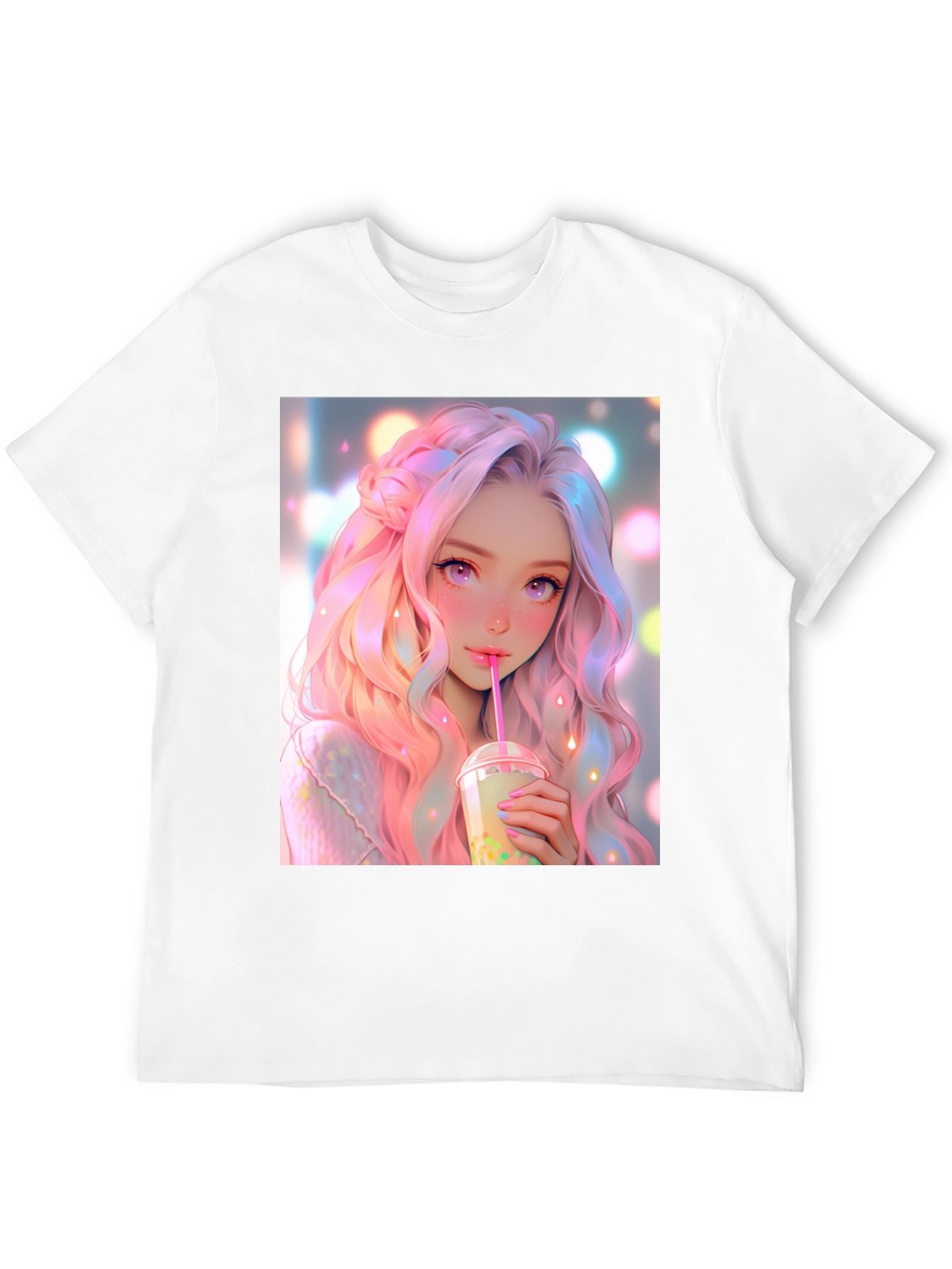 Black Anime Girl Bubble Tea Graphic T-Shirt view 12