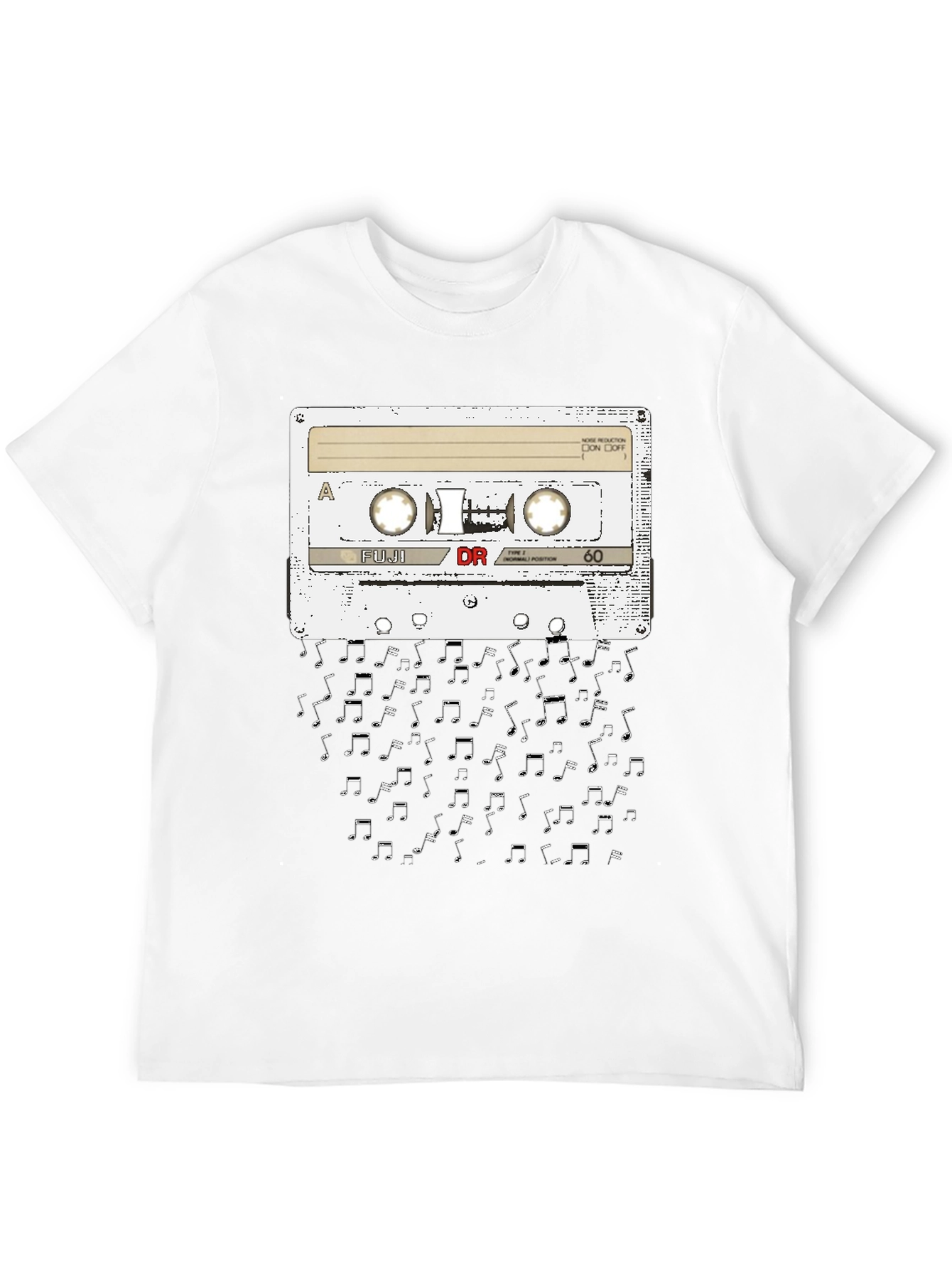 Black Retro Cassette Tape Music Notes Graphic T-Shirt view 12