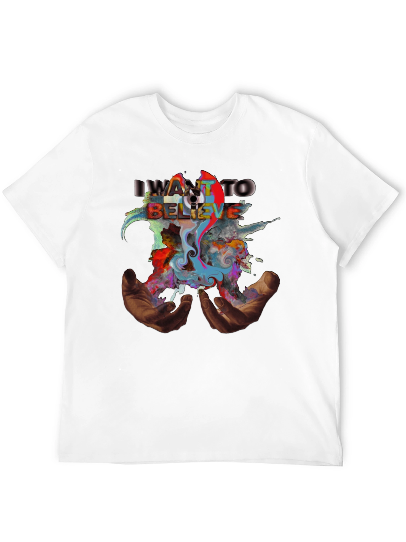 Black I Want to Believe T-Shirt with Abstract Art view 12
