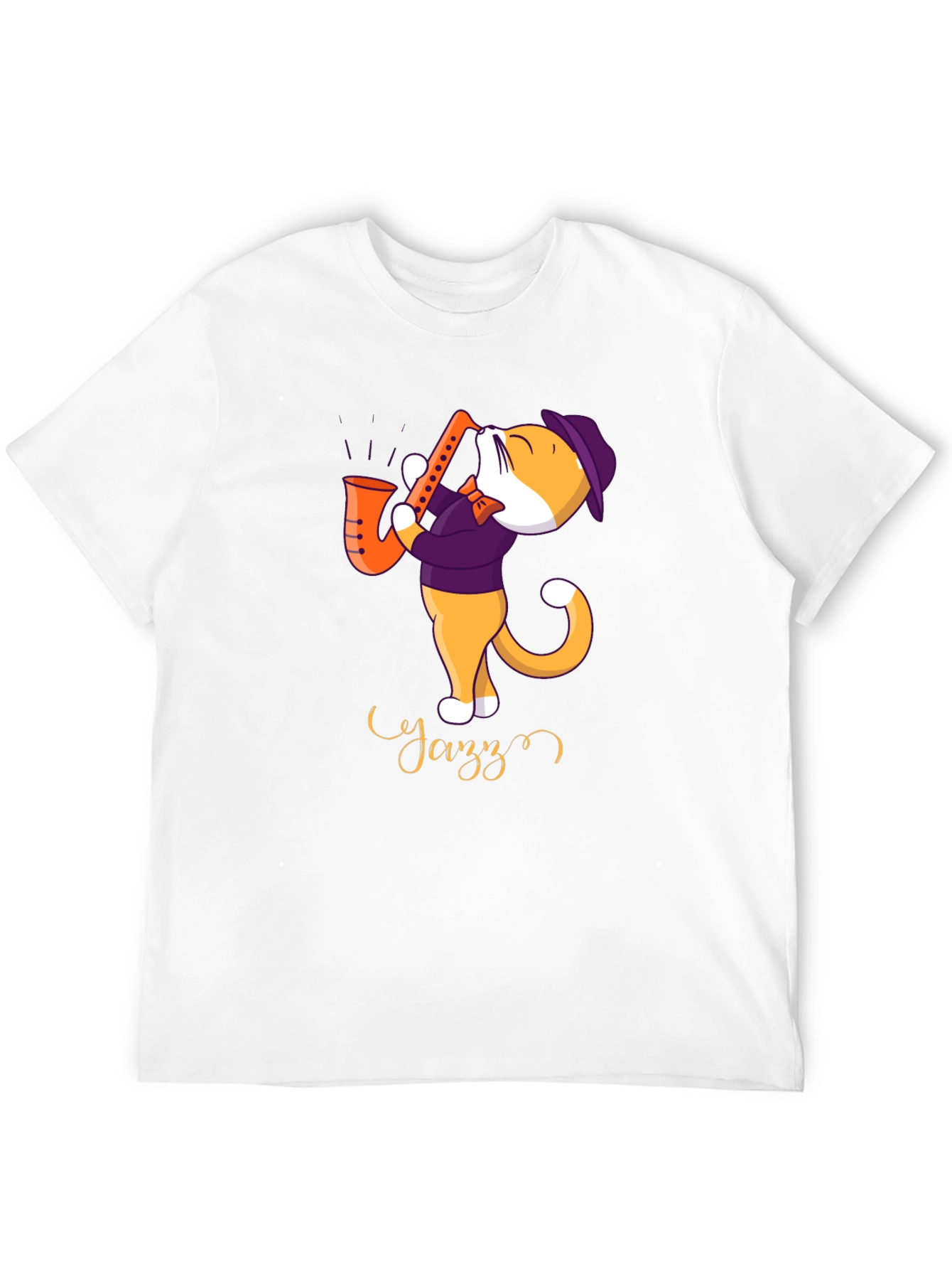 Black Jazz Cat T-Shirt - Cool Cat Playing Saxophone view 12