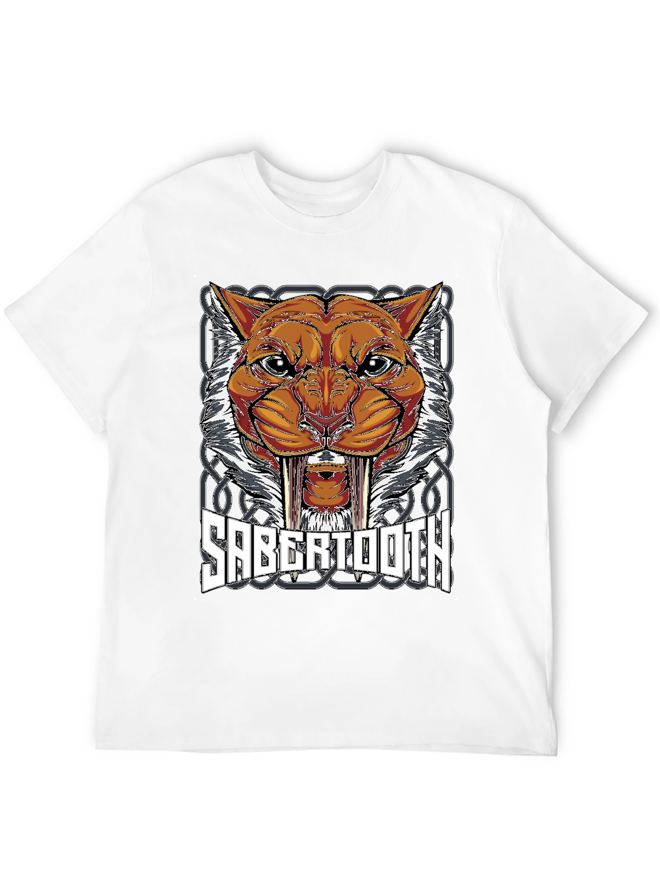 Black Sabertooth Tiger Graphic Print T-Shirt view 12
