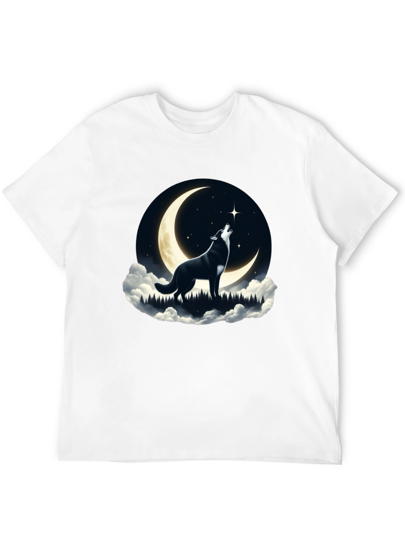 Black Wolf Howling at Moon Graphic Tee - Black view 12