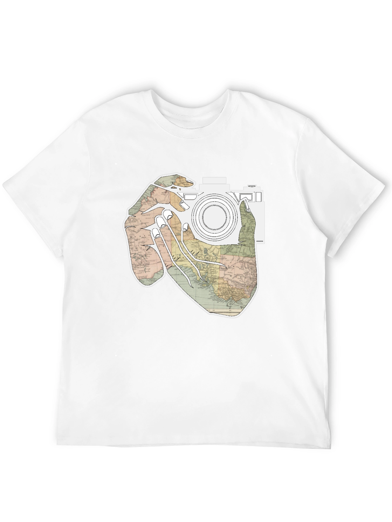 Black World Map Camera T-Shirt view 12