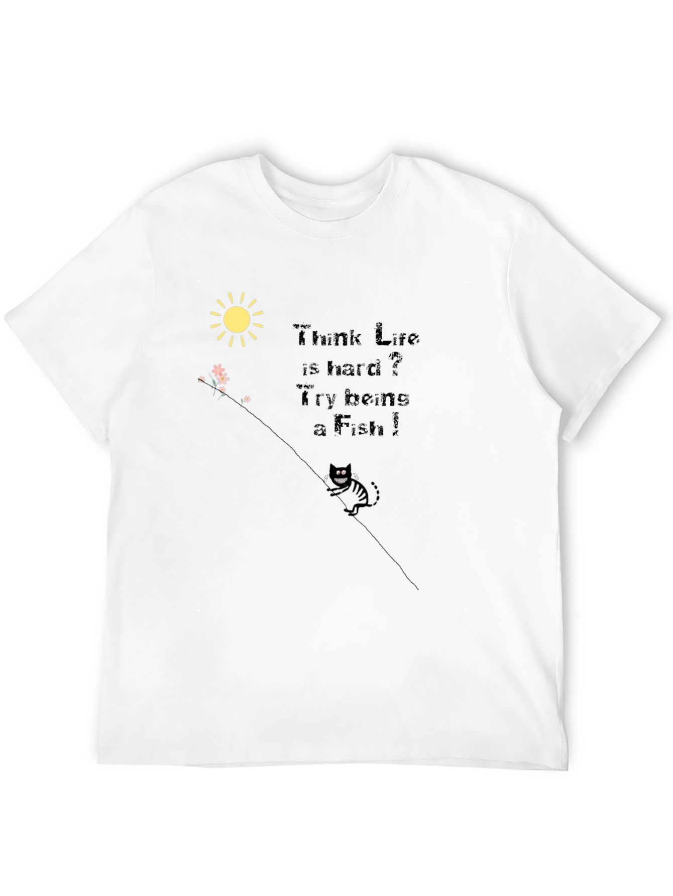 Black Think Life is Hard? Funny Cat T-Shirt view 12