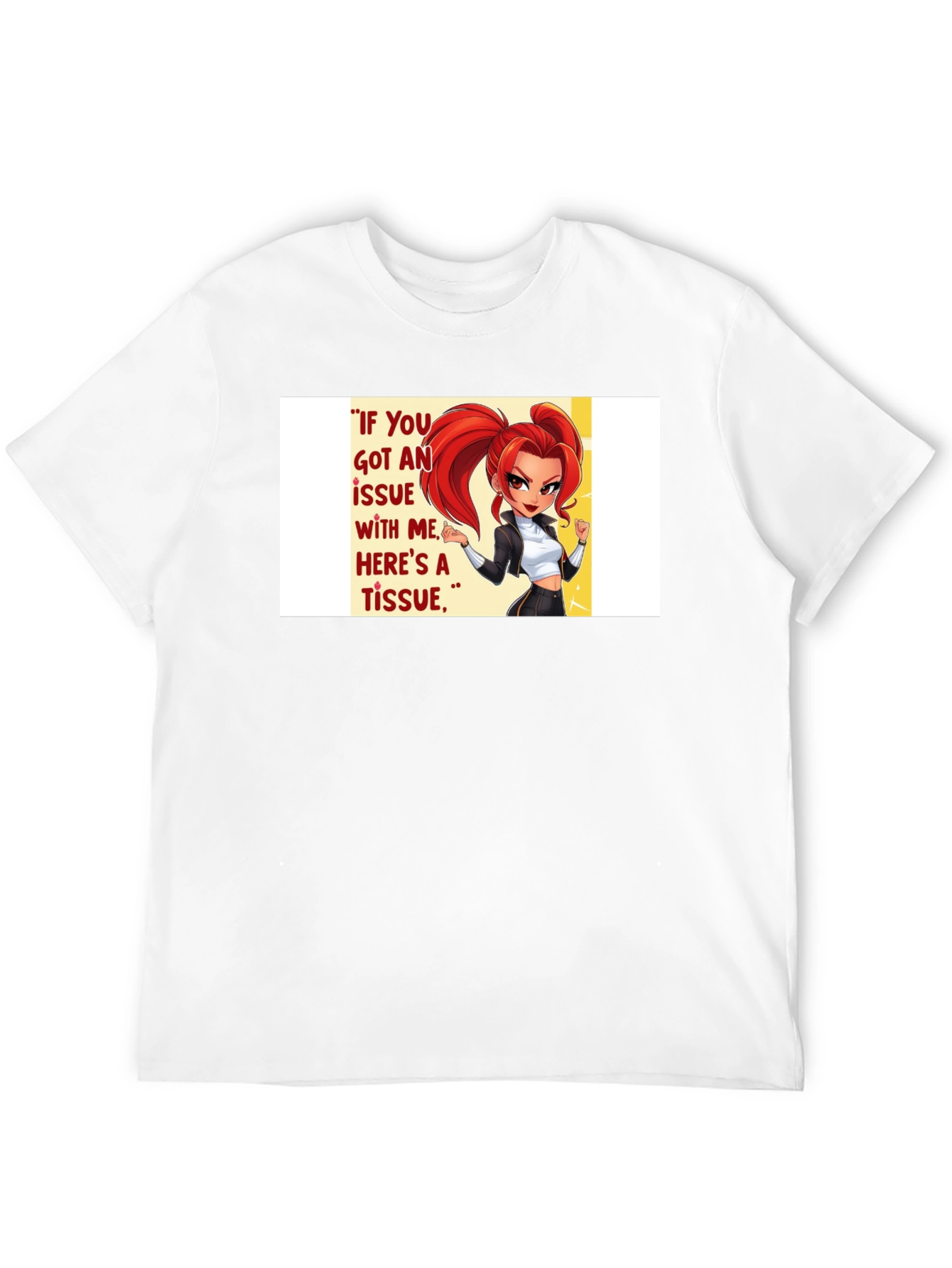 Black Sassy Cartoon Graphic T-Shirt - "Tissue" Quote view 12