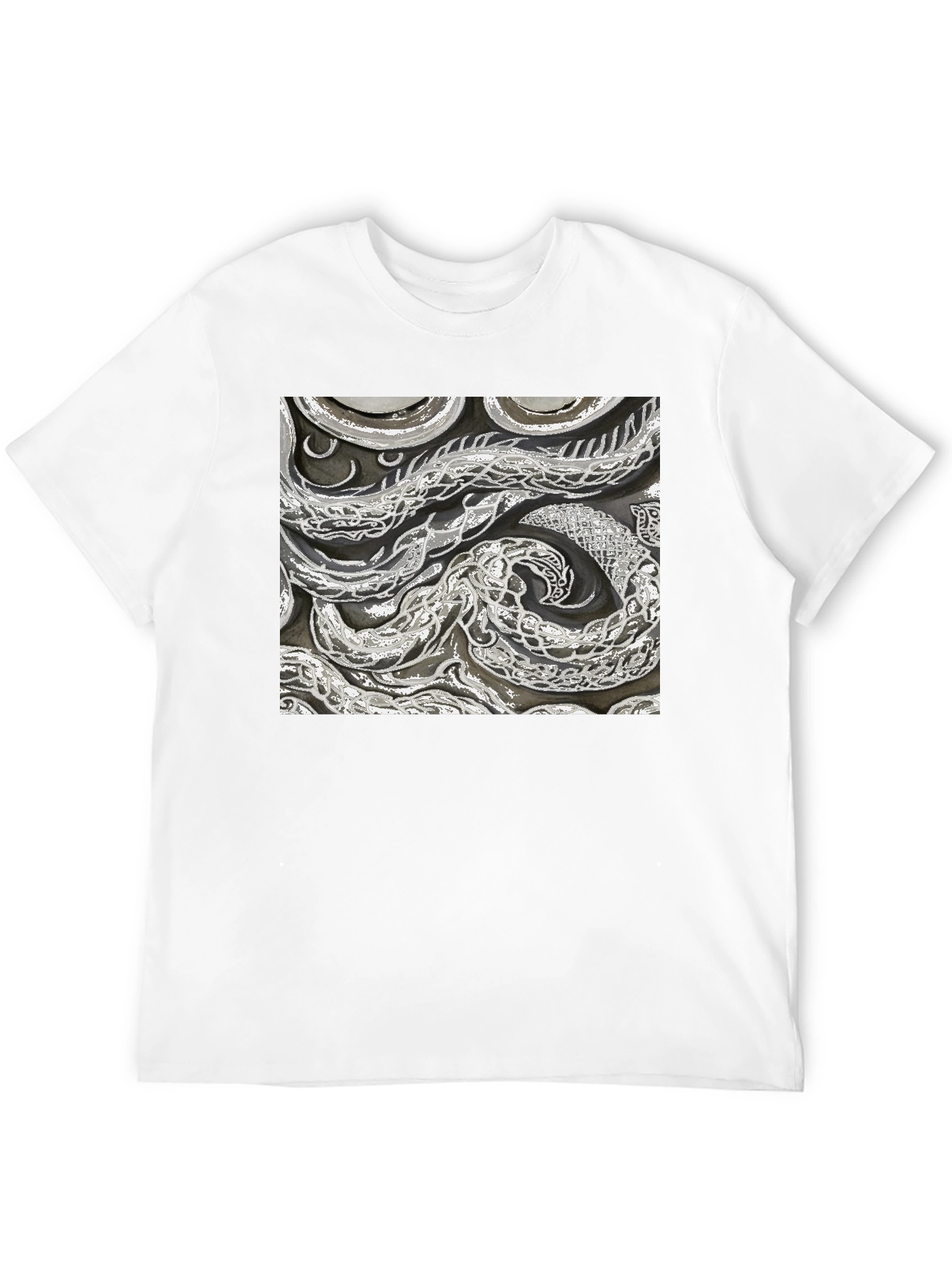 Black Abstract Snake Print Black T-Shirt view 12
