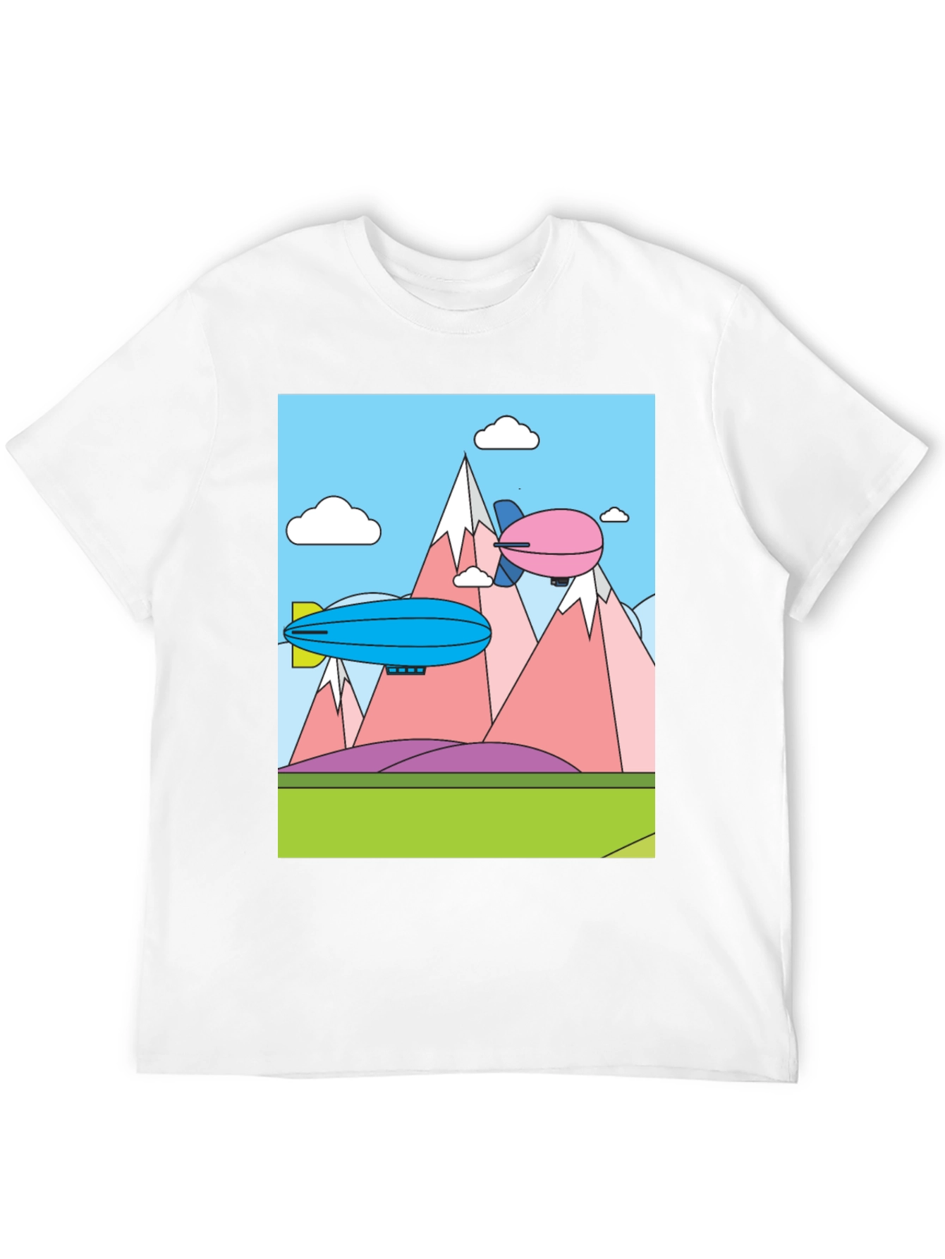 Black Cartoon Landscape Dirigible Graphic Tee view 12