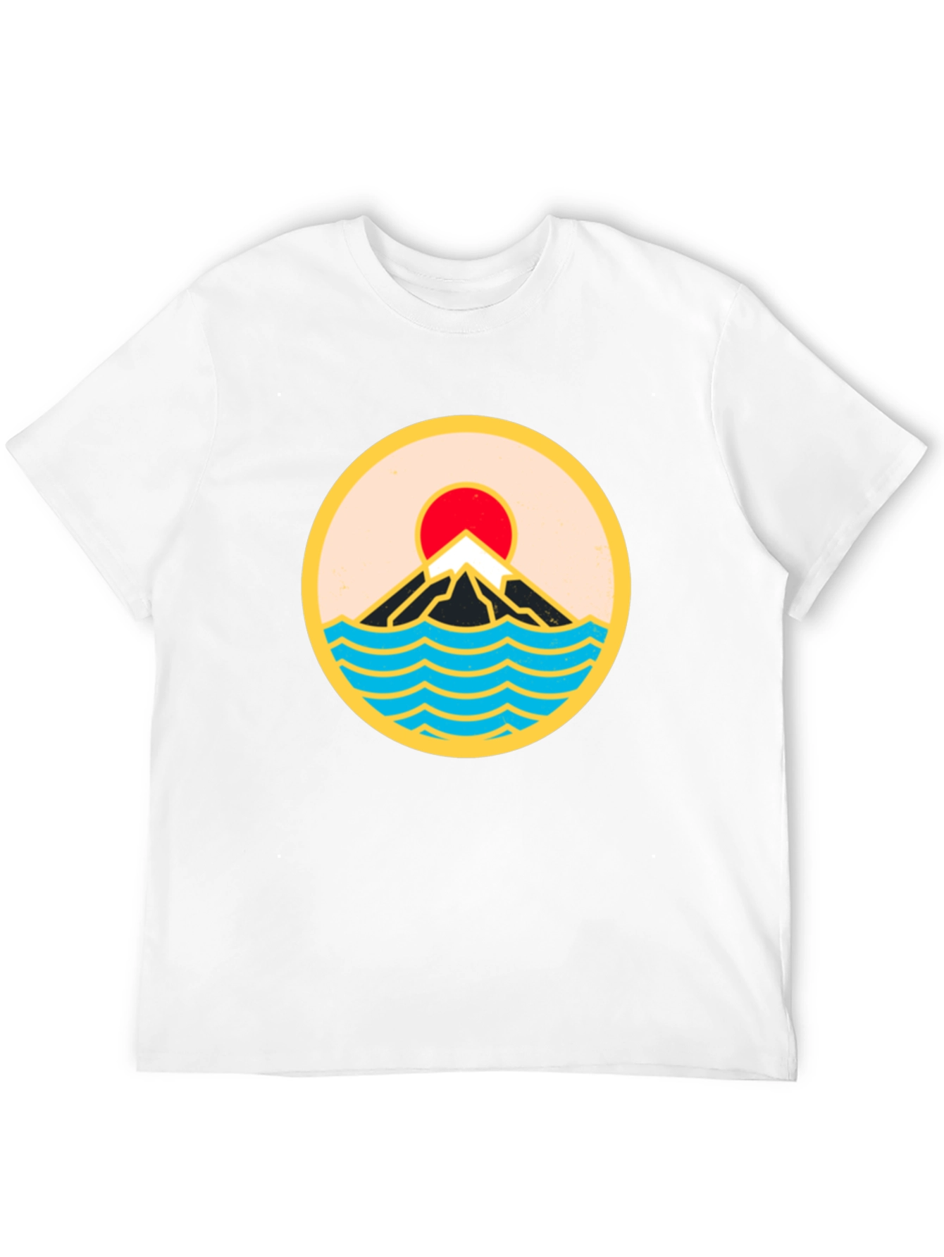 Black T-Shirt with Mountain and Wave Design - 12
