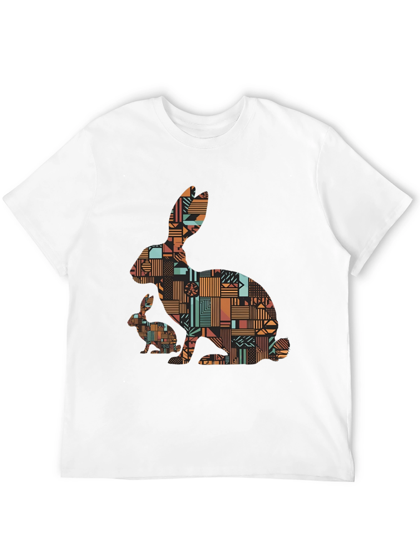 Black Geometric Rabbit Print Black T-Shirt view 12