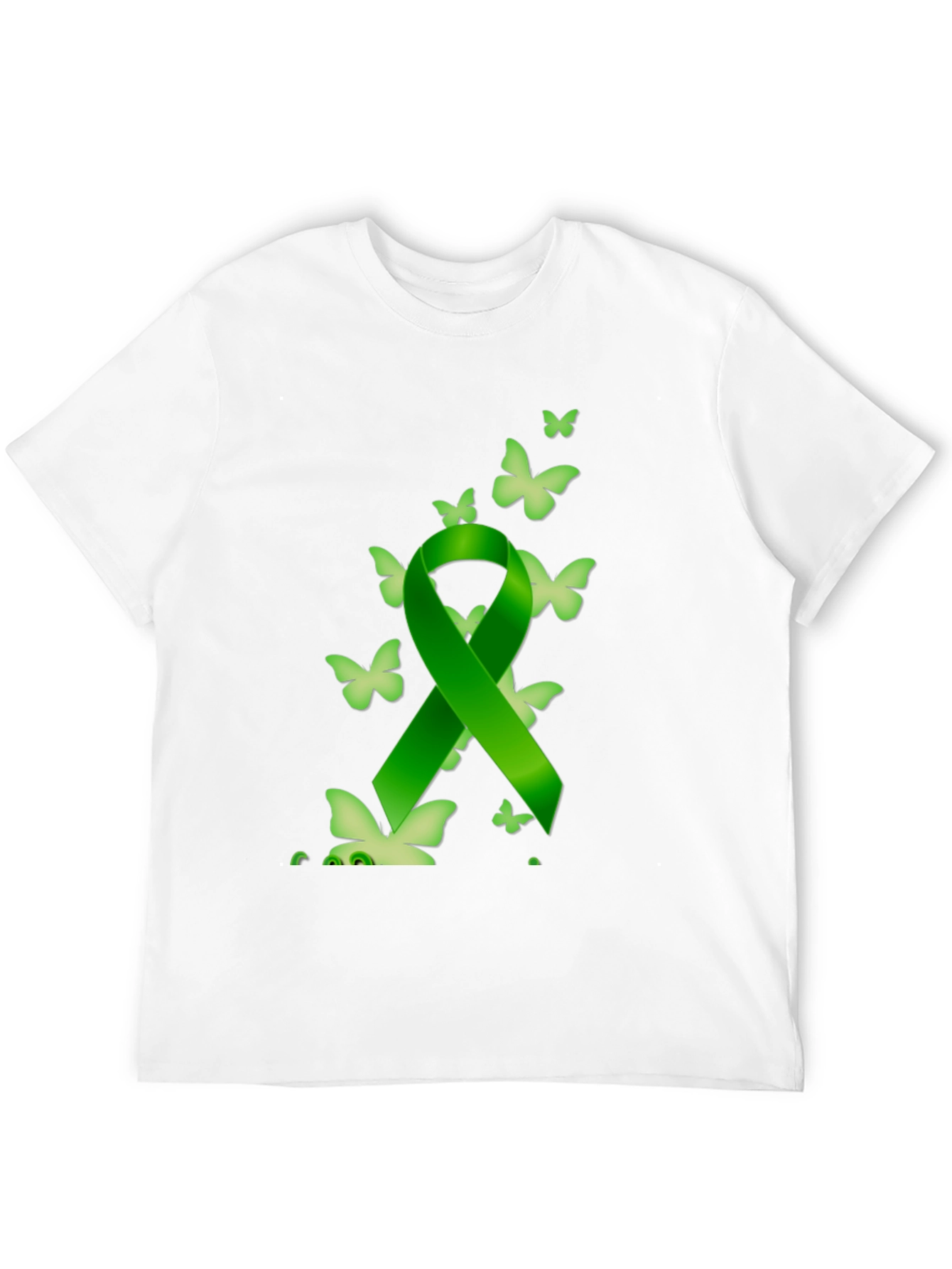 Black Green Ribbon Butterfly Black T-Shirt view 12