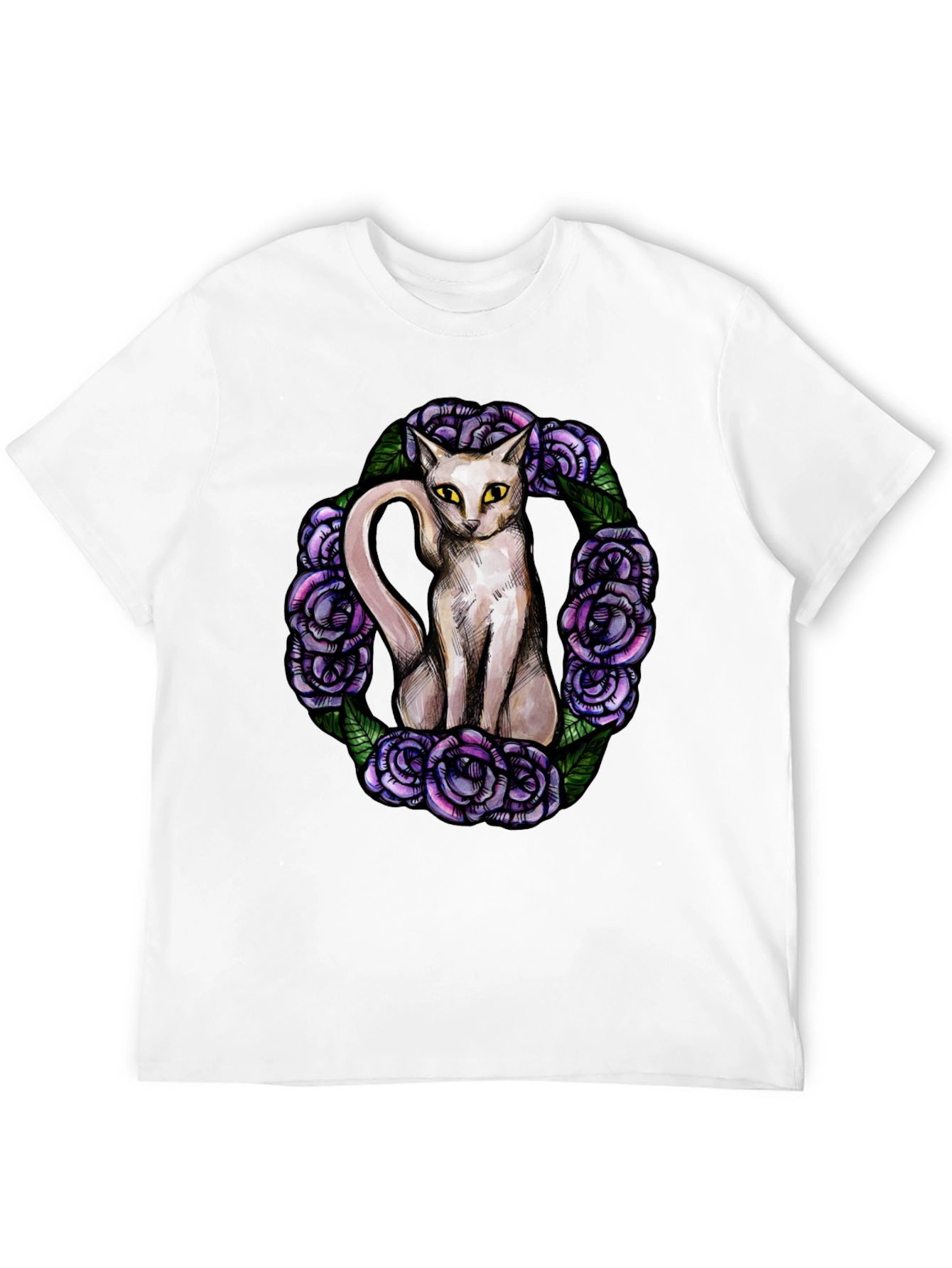 Black Cat & Rose Wreath Graphic T-Shirt view 12