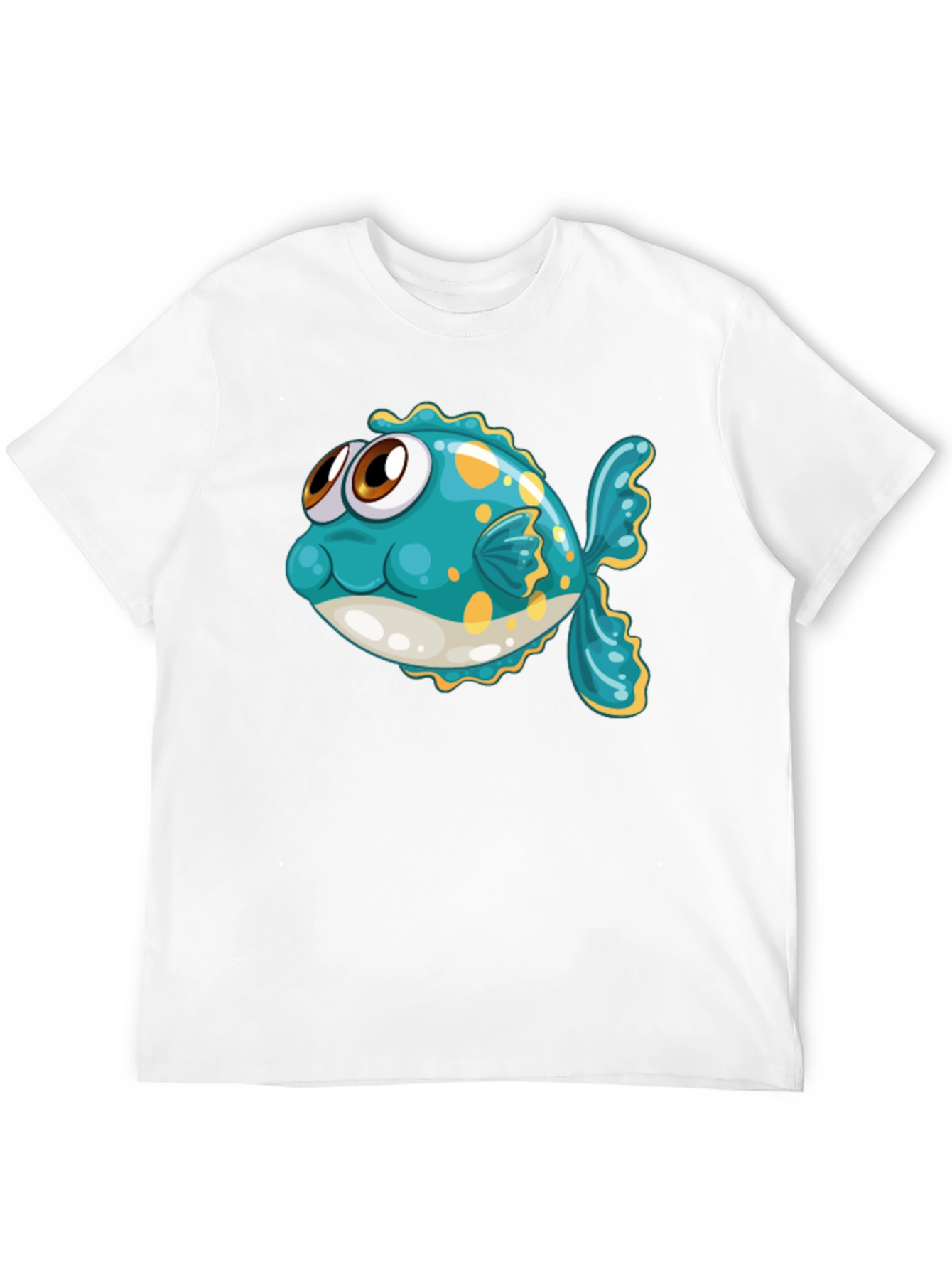 Black Cartoon Fish Graphic Tee - Black Cotton T-Shirt view 12