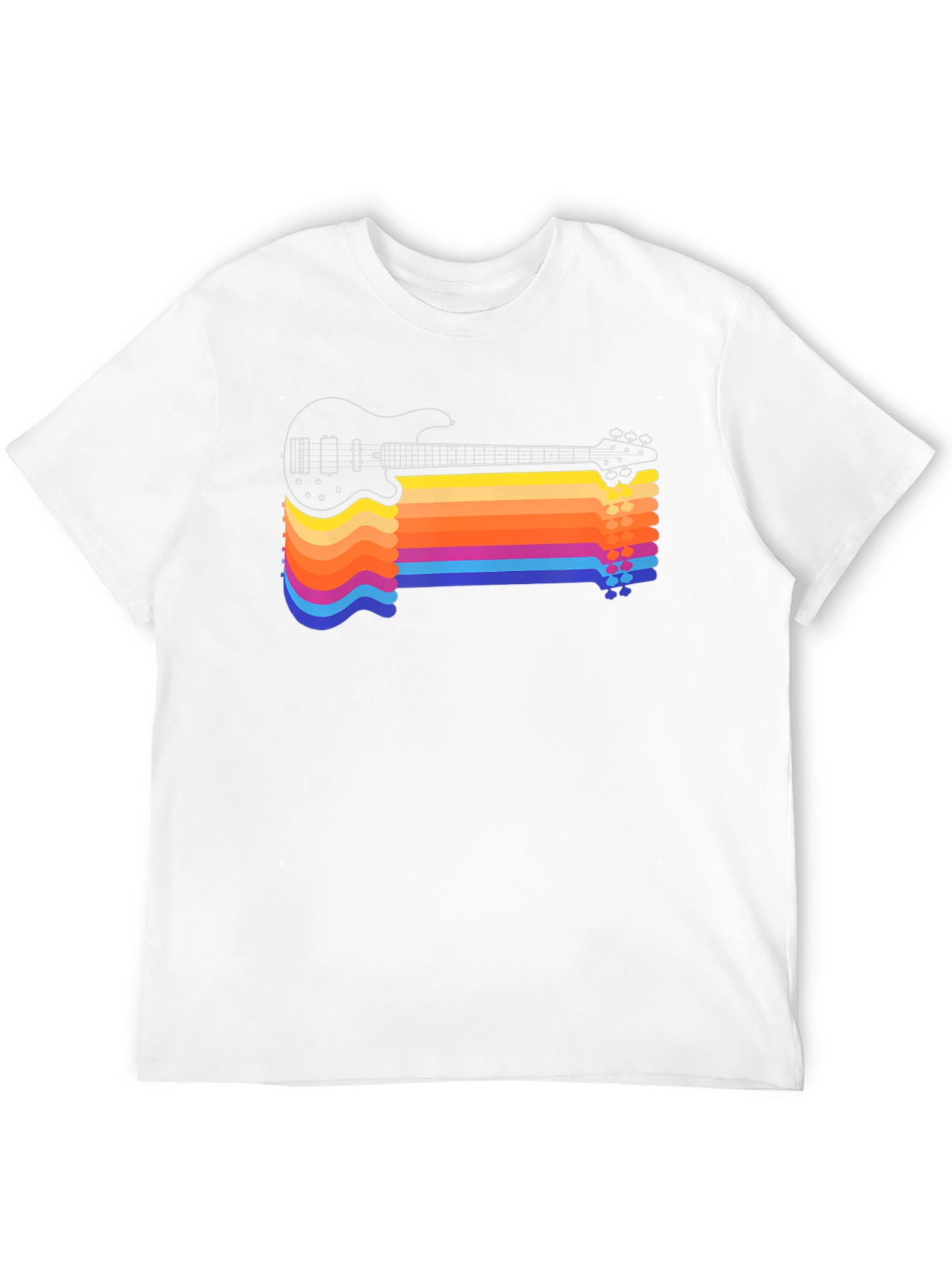 Black Retro Guitar Rainbow Stripe T-Shirt view 12