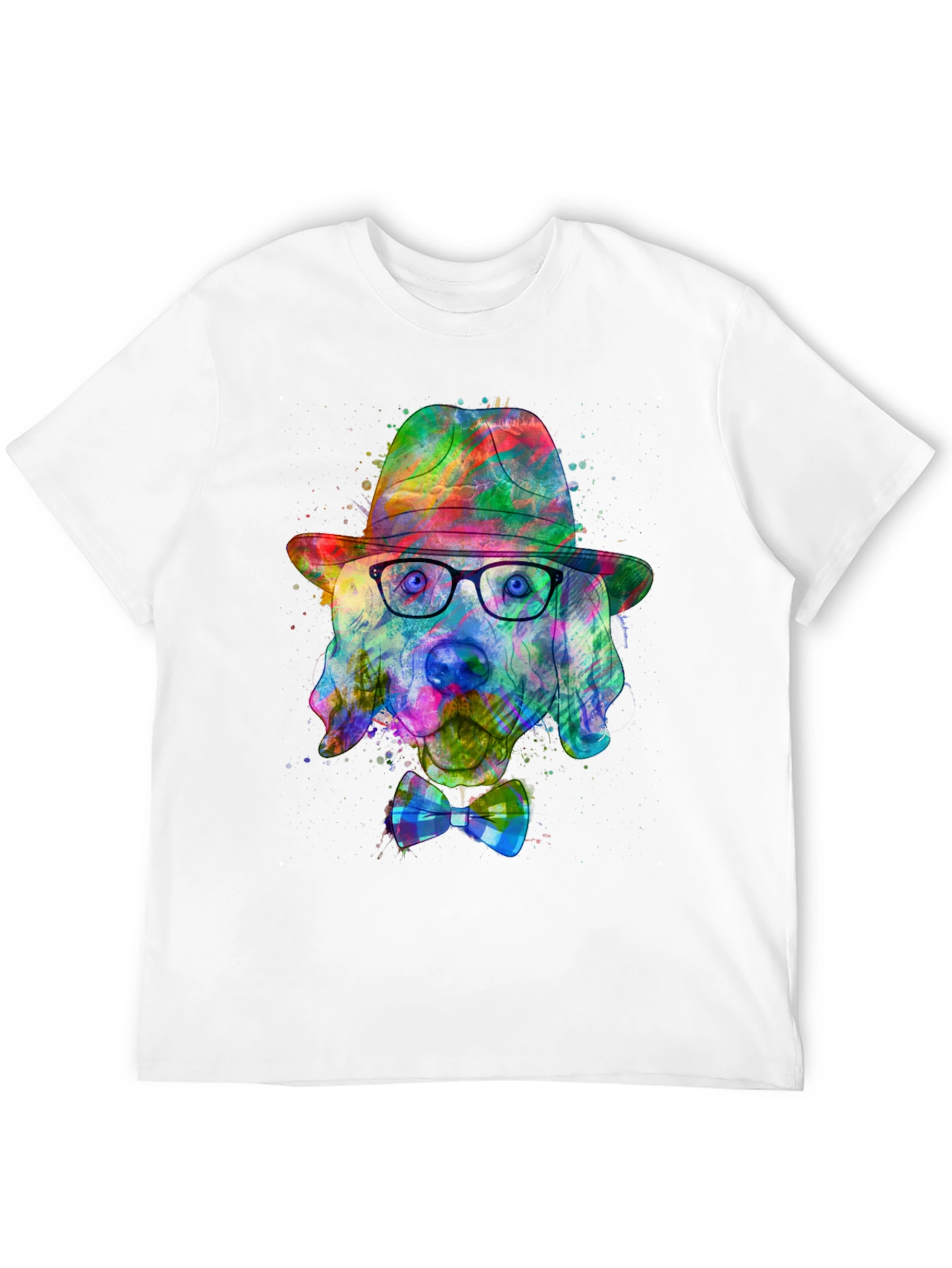 Black Dog Art T-Shirt - Watercolor Dog with Hat & Bowtie view 12