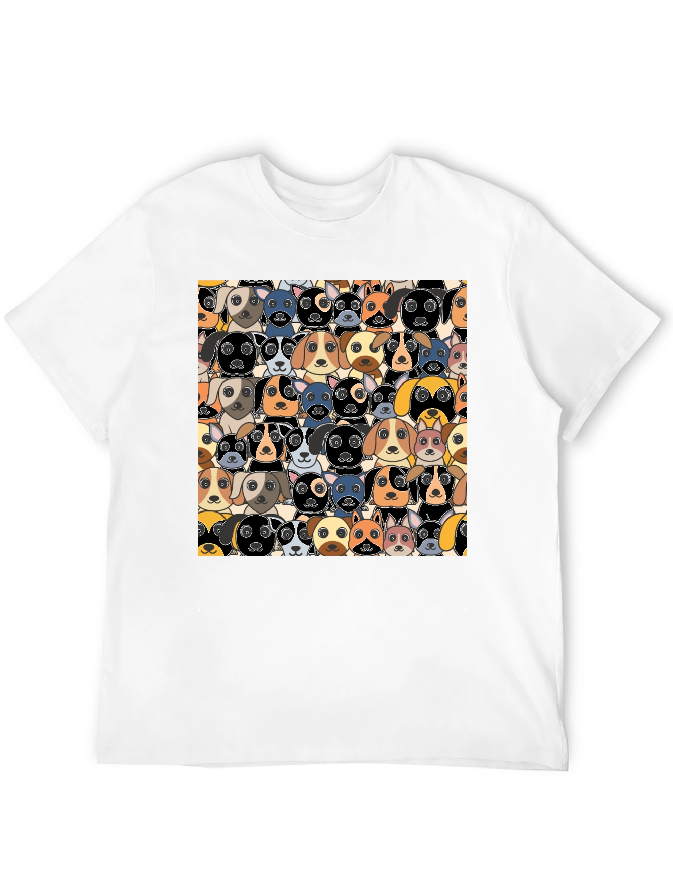 Black Cartoon Dog Faces Pattern T-Shirt view 12