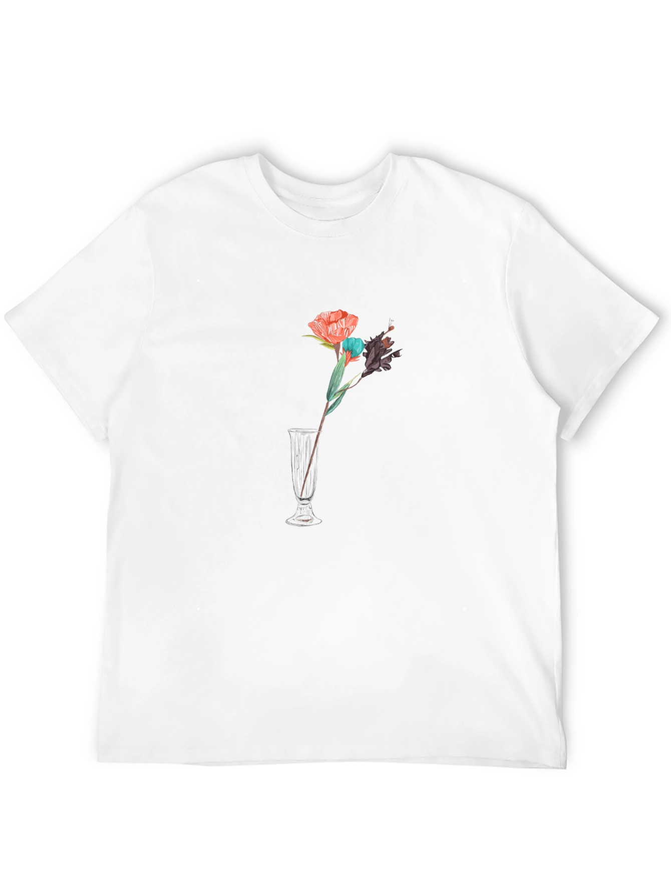 Black Floral Vase Graphic Tee - Black Cotton T-Shirt view 12